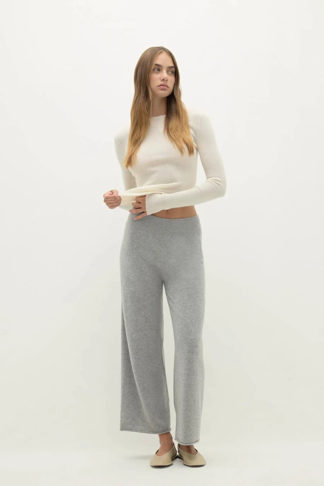 MARINA CROPPED CASHMERE PANT - SHADOW HEATHER