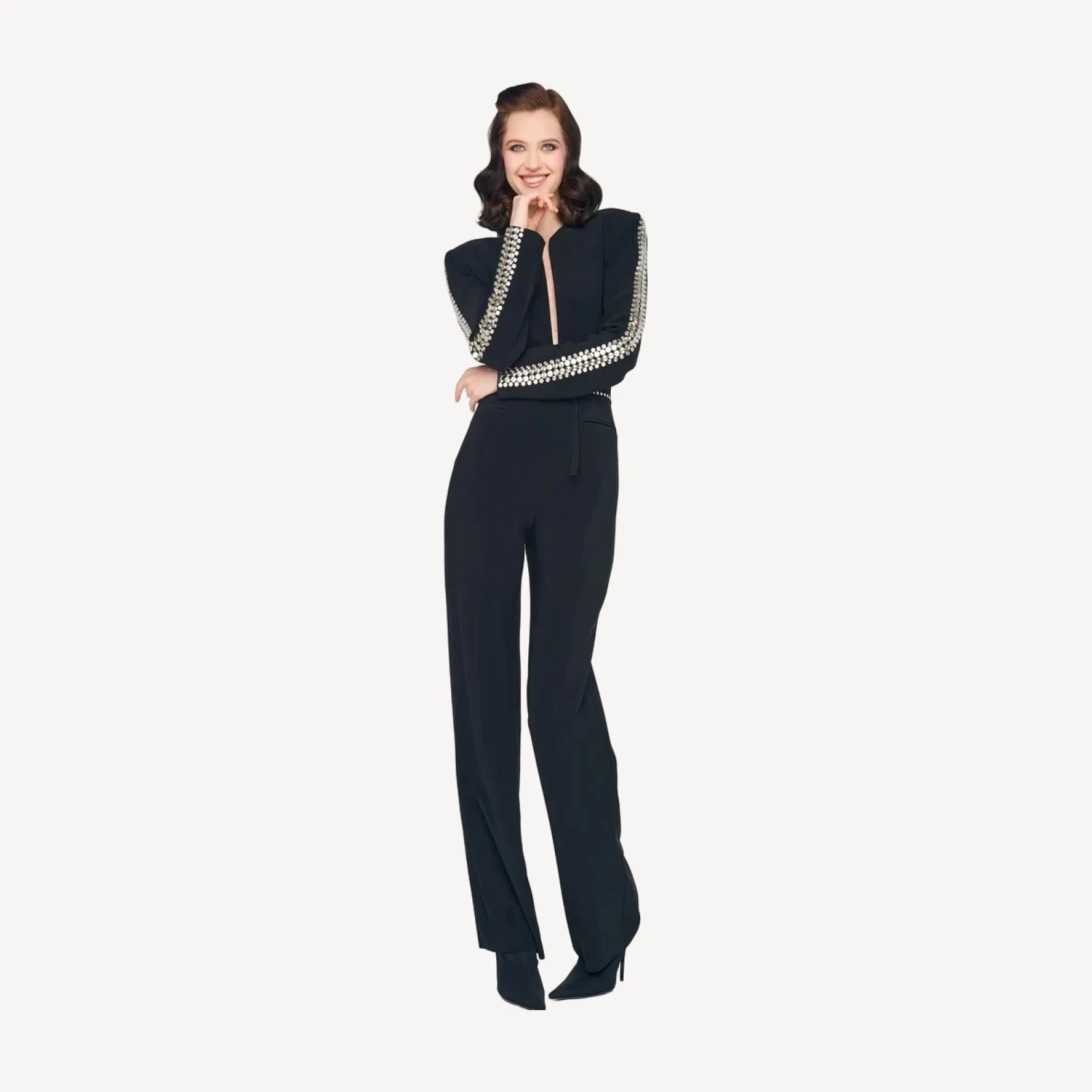STUD ZIP FRONT STRAIGHT LEG JUMPSUIT