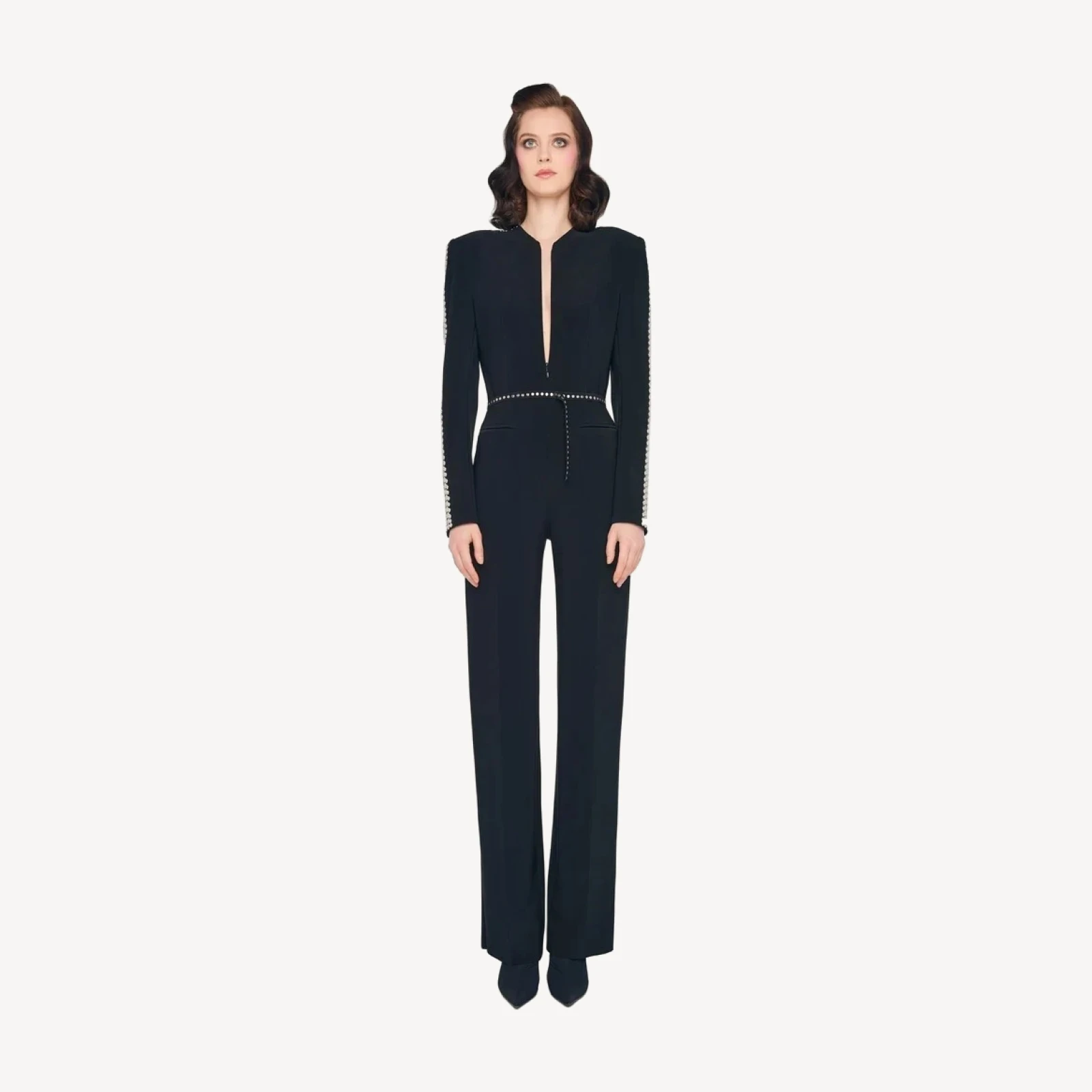 STUD ZIP FRONT STRAIGHT LEG JUMPSUIT
