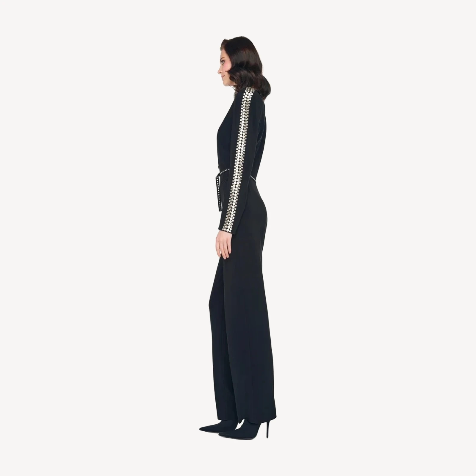 STUD ZIP FRONT STRAIGHT LEG JUMPSUIT