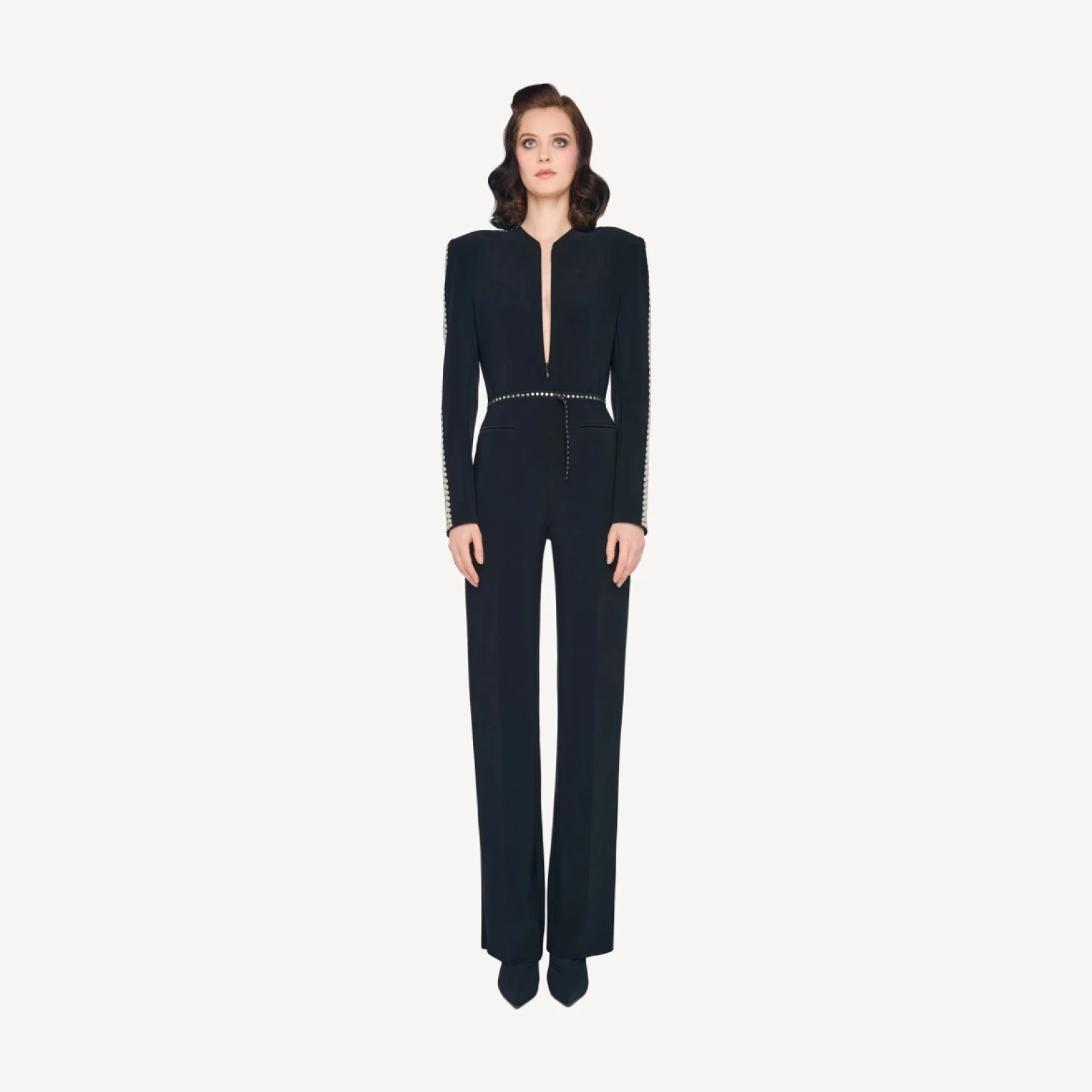STUD ZIP FRONT STRAIGHT LEG JUMPSUIT