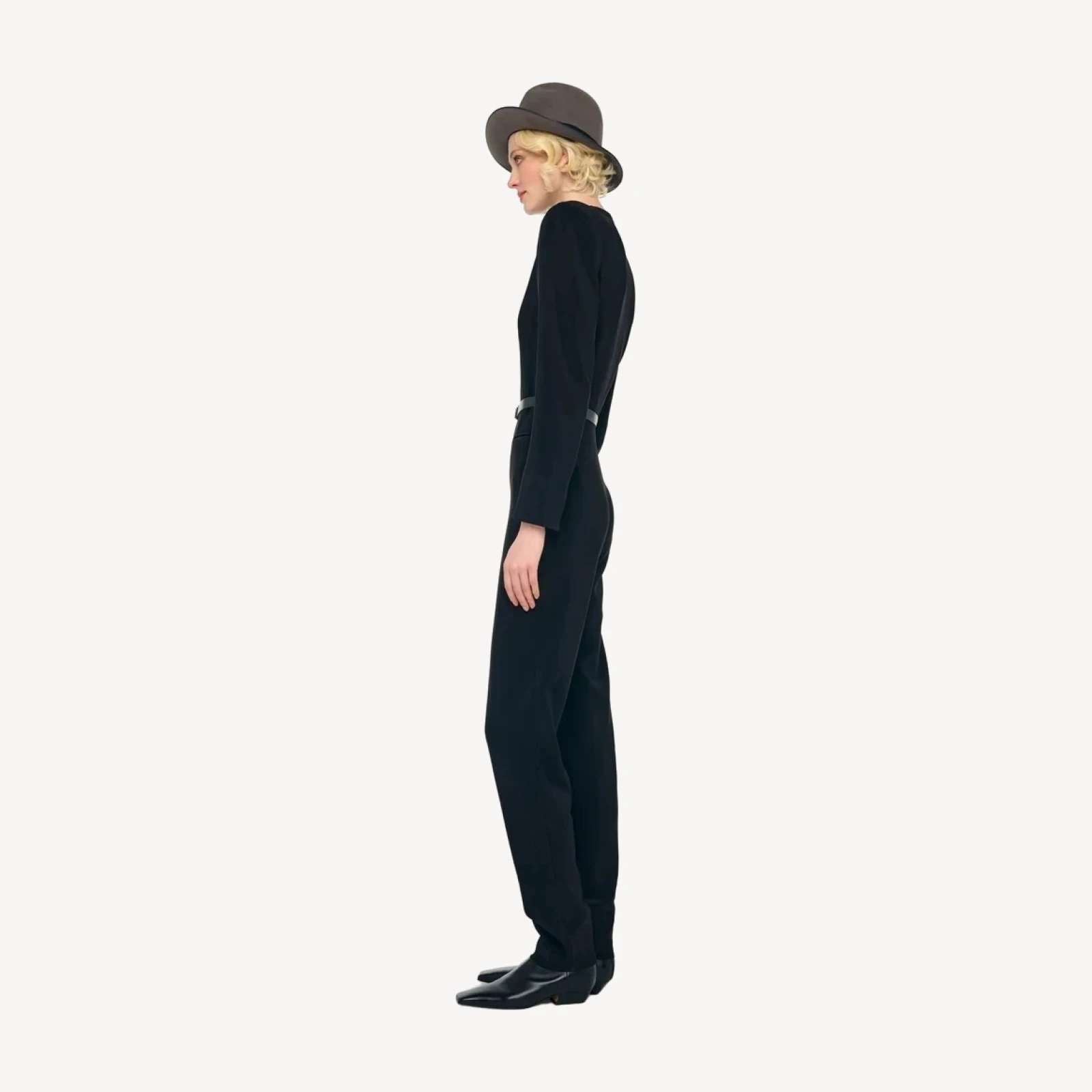 LS V NECK ZIP FRONT TAPERED JUMPSUIT