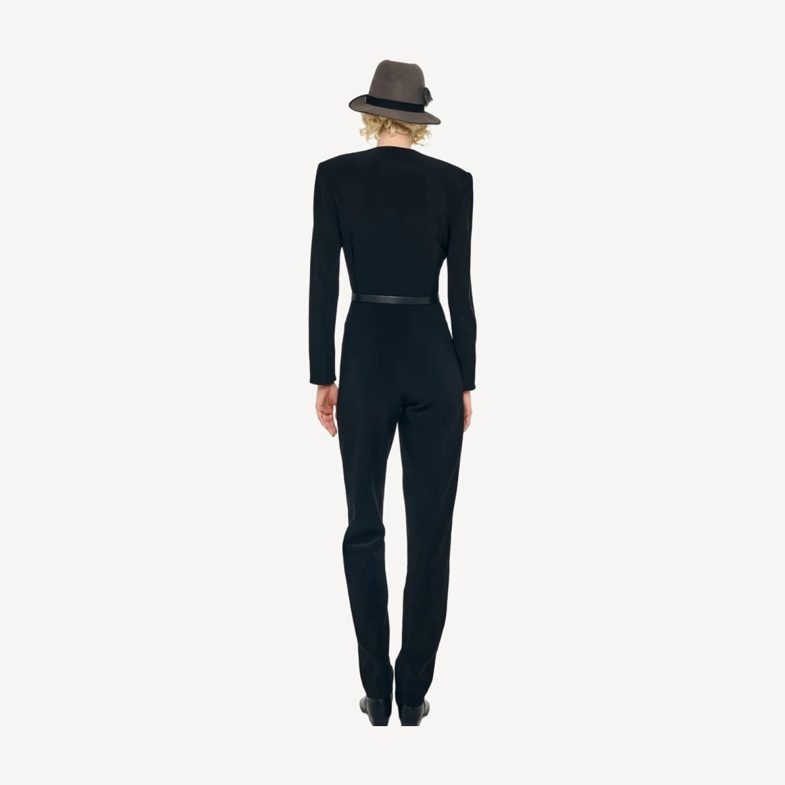 LS V NECK ZIP FRONT TAPERED JUMPSUIT