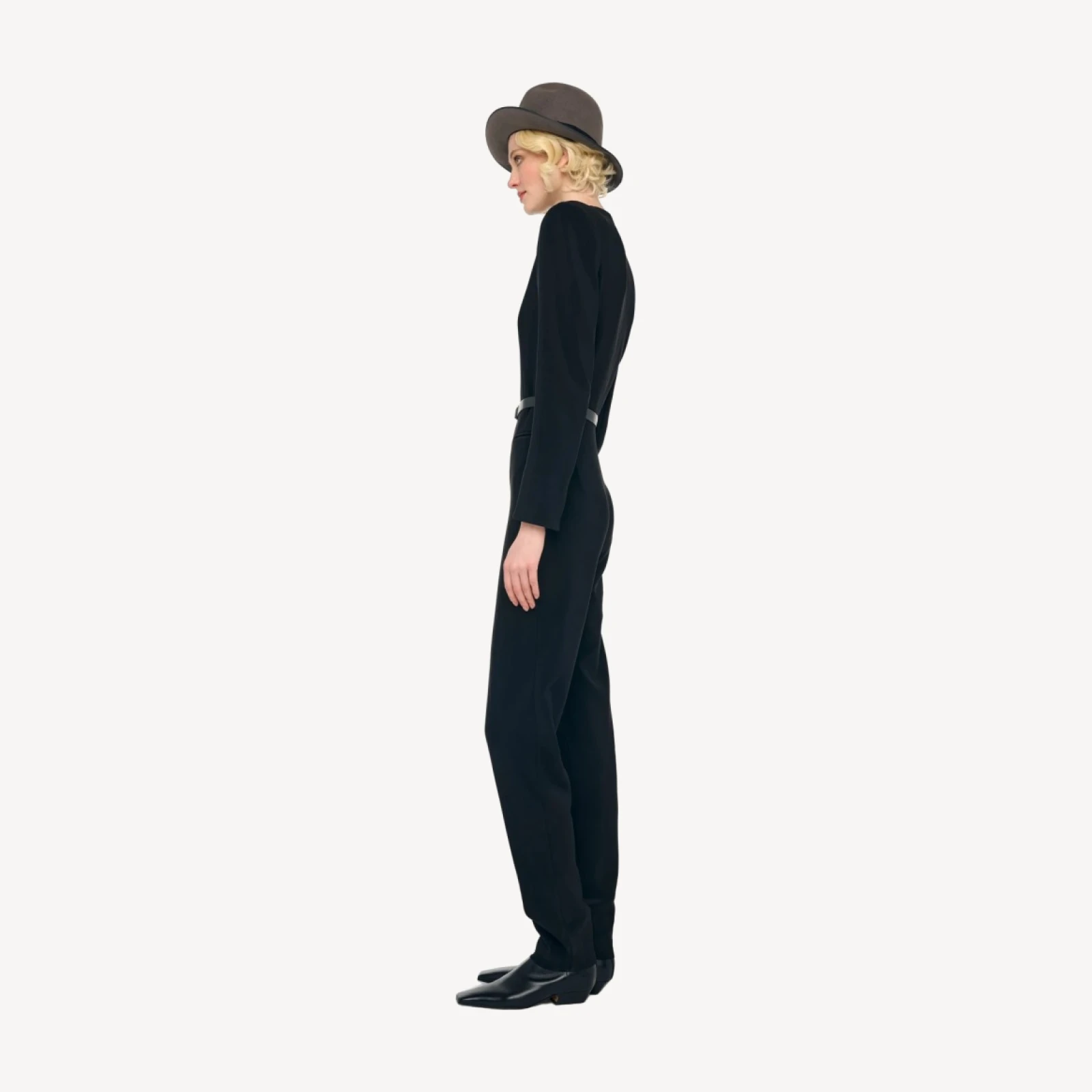 LS V NECK ZIP FRONT TAPERED JUMPSUIT