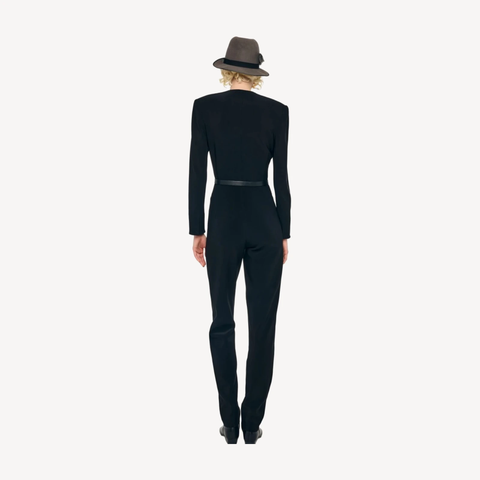 LS V NECK ZIP FRONT TAPERED JUMPSUIT
