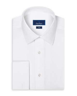 David Donahue Trim Fit Cotton Herringbone Formal Shirt