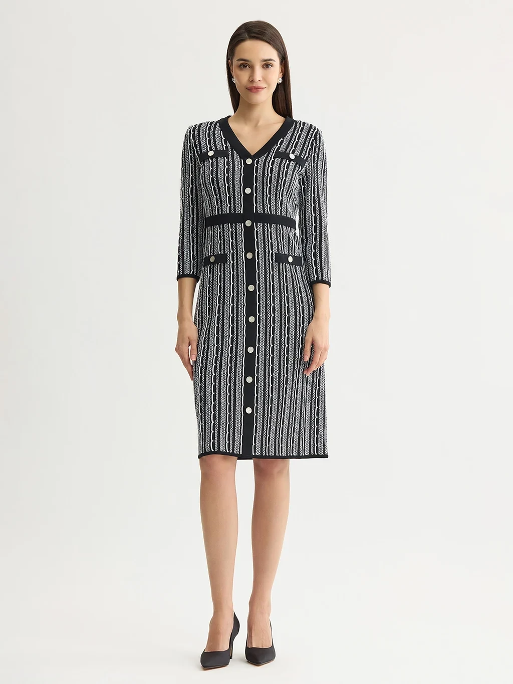 Vertical Stitch Knit Sheath Dress
