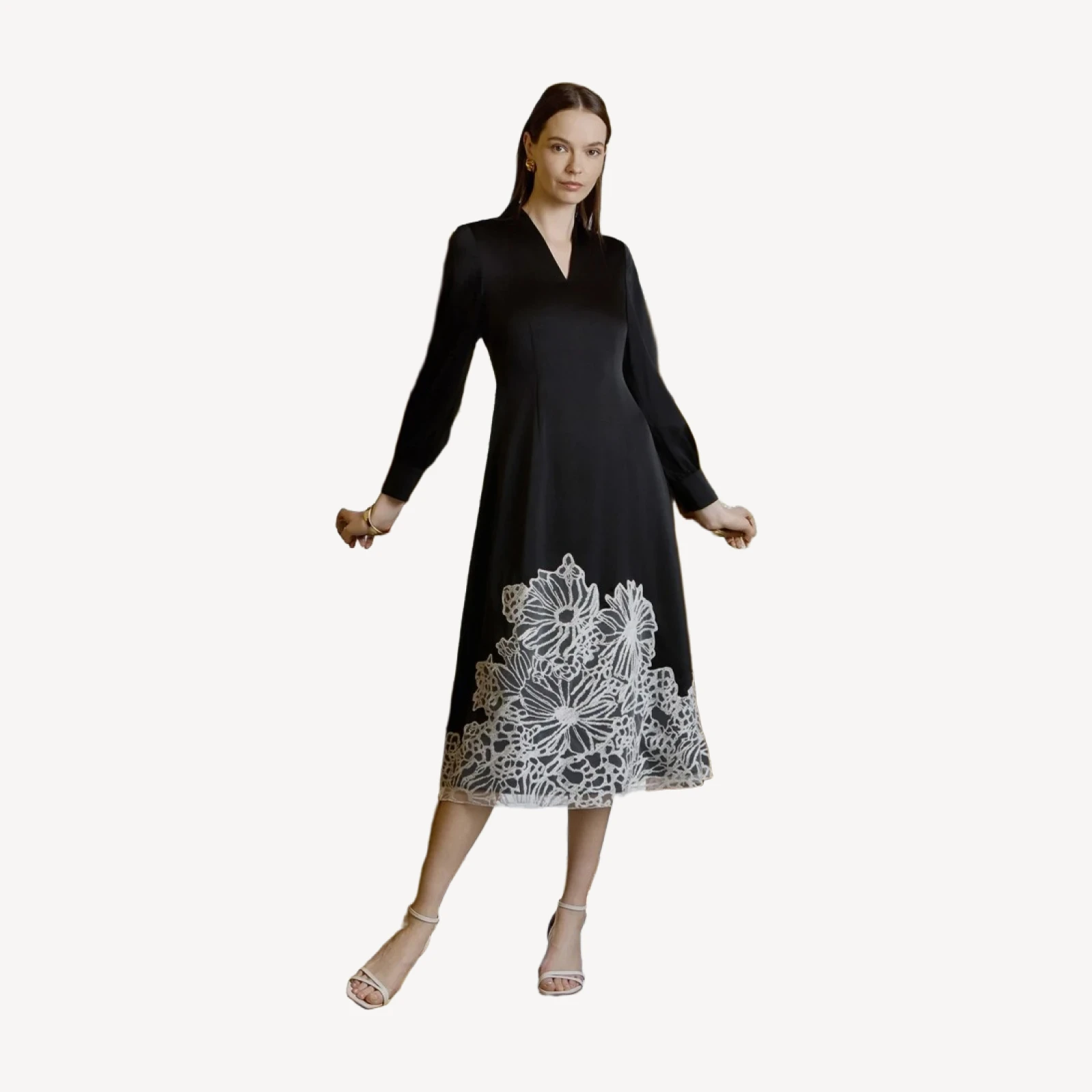 Fit & Flare Lace Crepe de Chine Maxi Dress