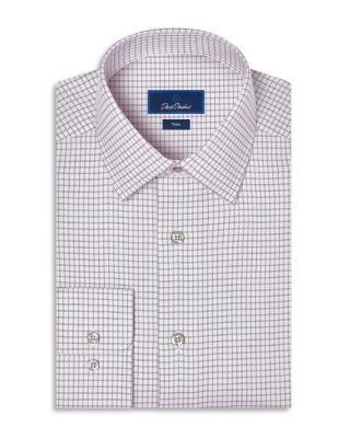 David Donahue Trim Fit Twill Cotton Check Dress Shirt