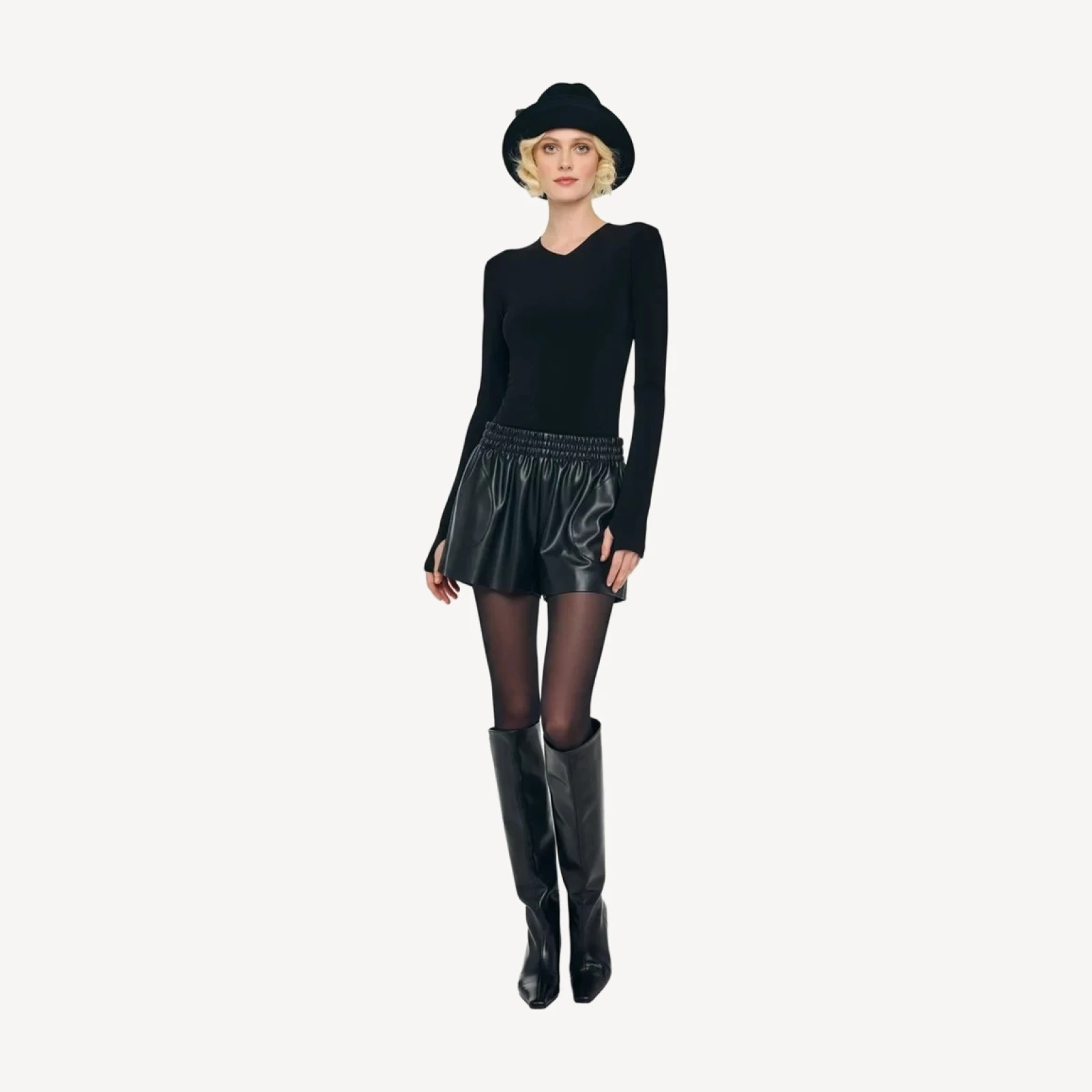 LONG SLEEVE SHOULDER PAD V NECK TOP