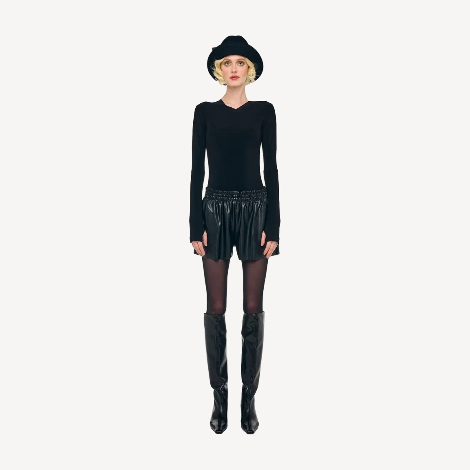 LONG SLEEVE SHOULDER PAD V NECK TOP
