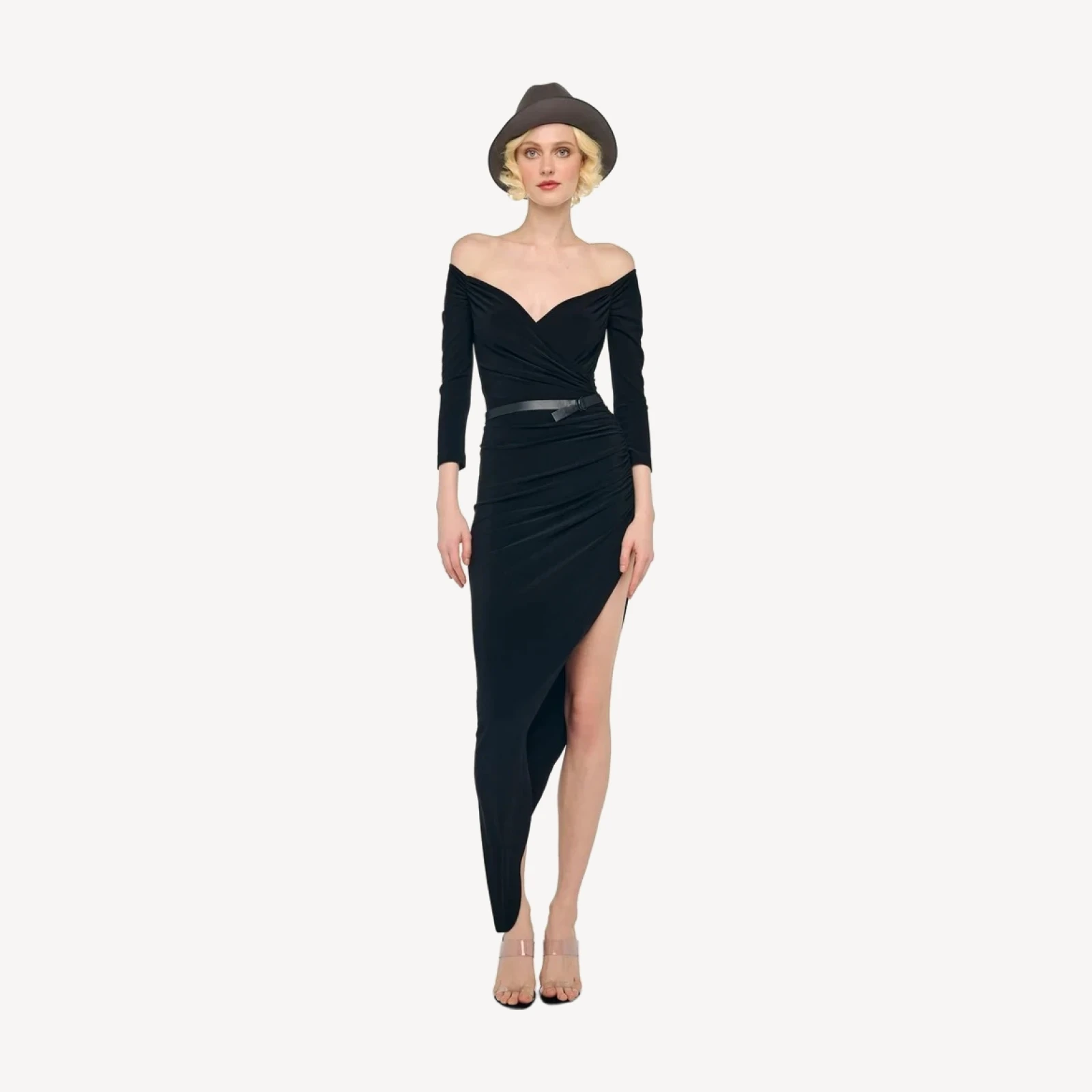 OFF SHOULDER SIDE DRAPE GOWN