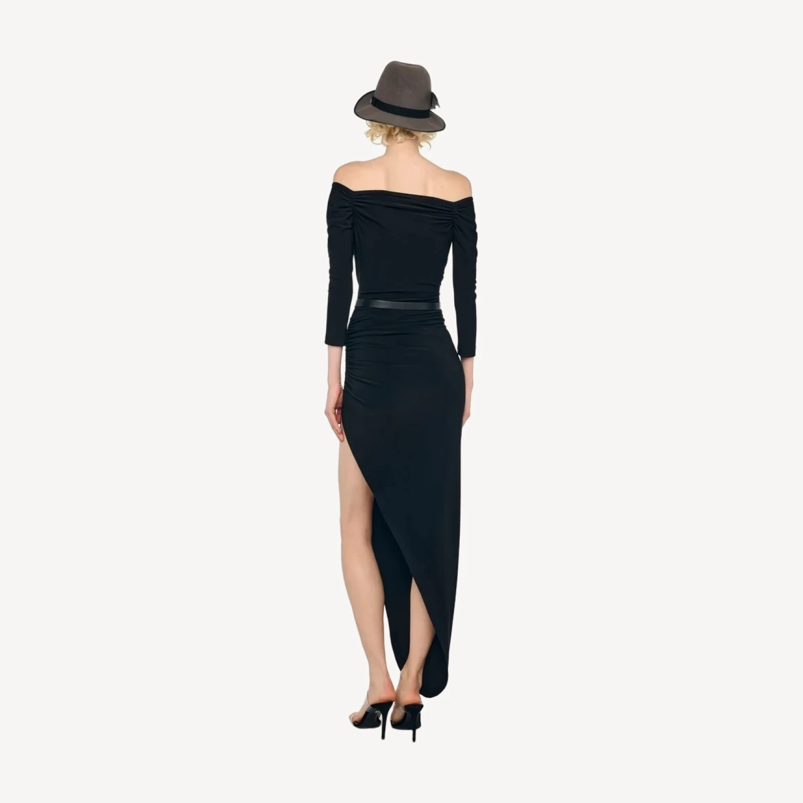 OFF SHOULDER SIDE DRAPE GOWN