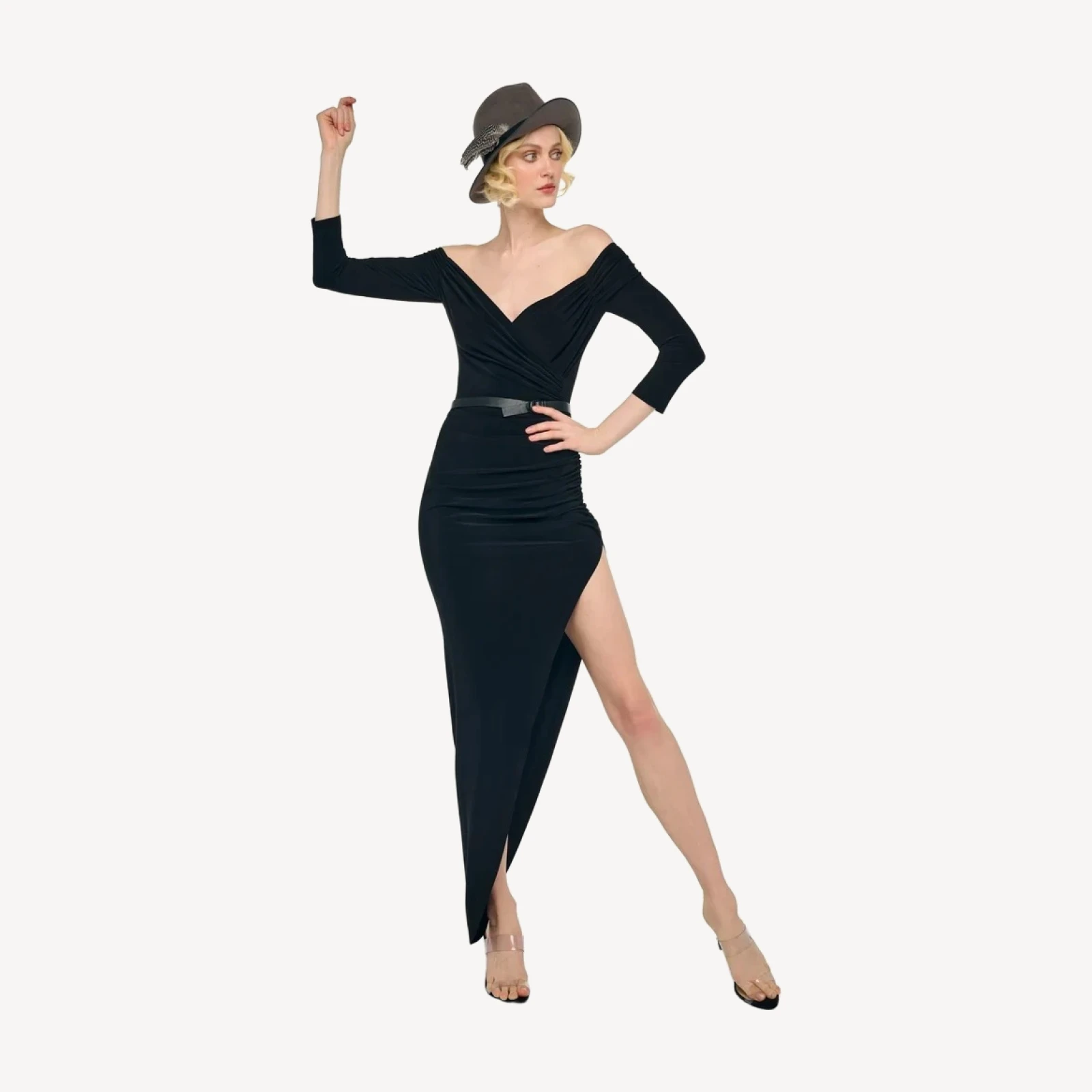 OFF SHOULDER SIDE DRAPE GOWN