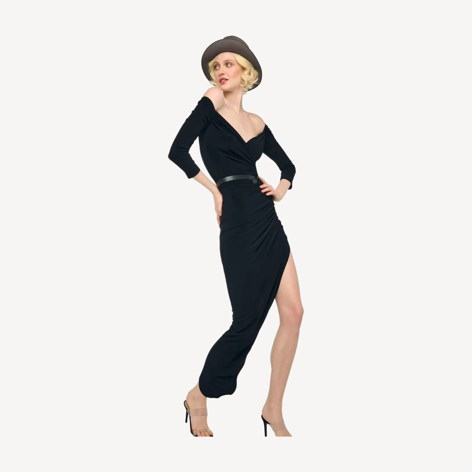 OFF SHOULDER SIDE DRAPE GOWN