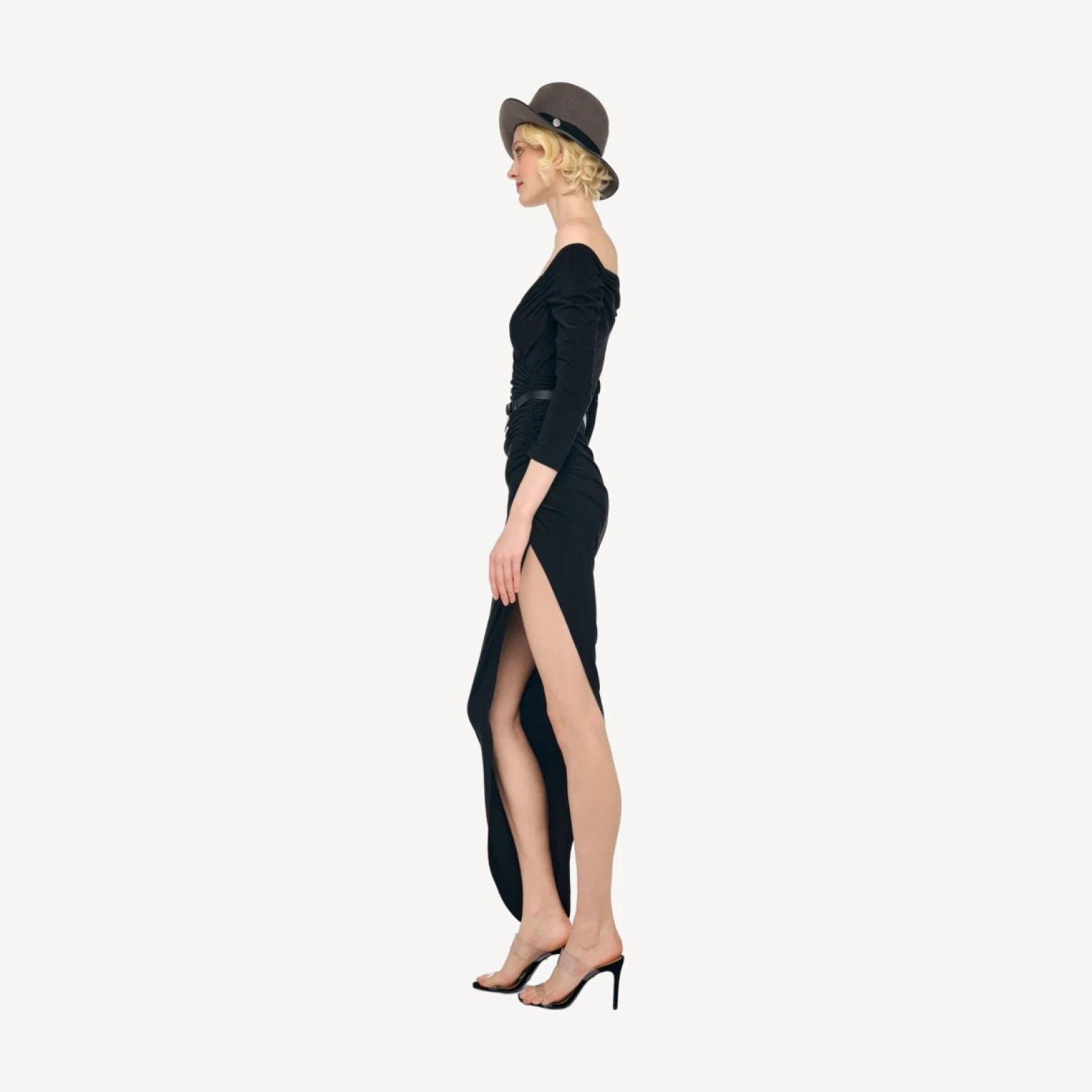 OFF SHOULDER SIDE DRAPE GOWN