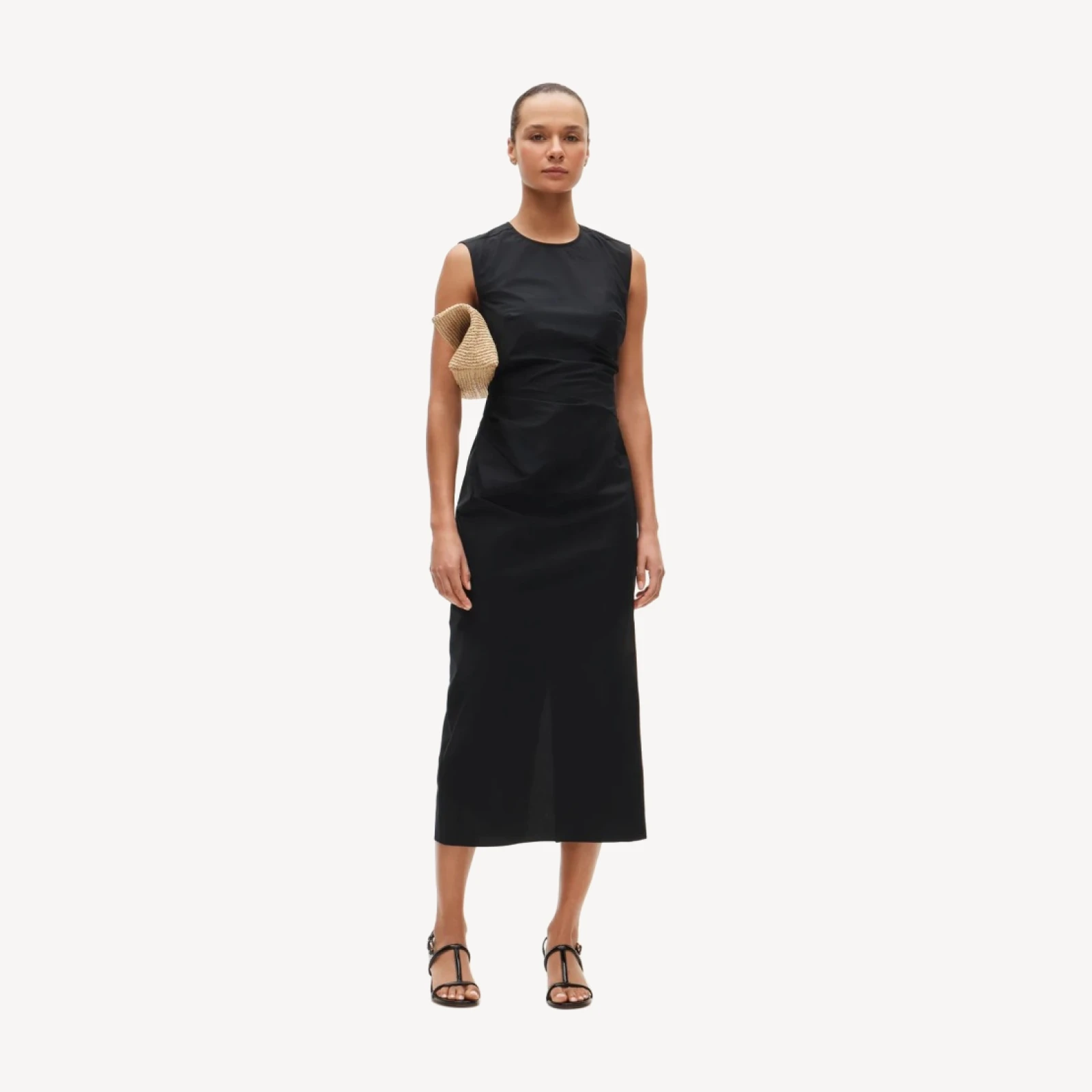 Ruched midi dress in stretch cotton-blend poplin