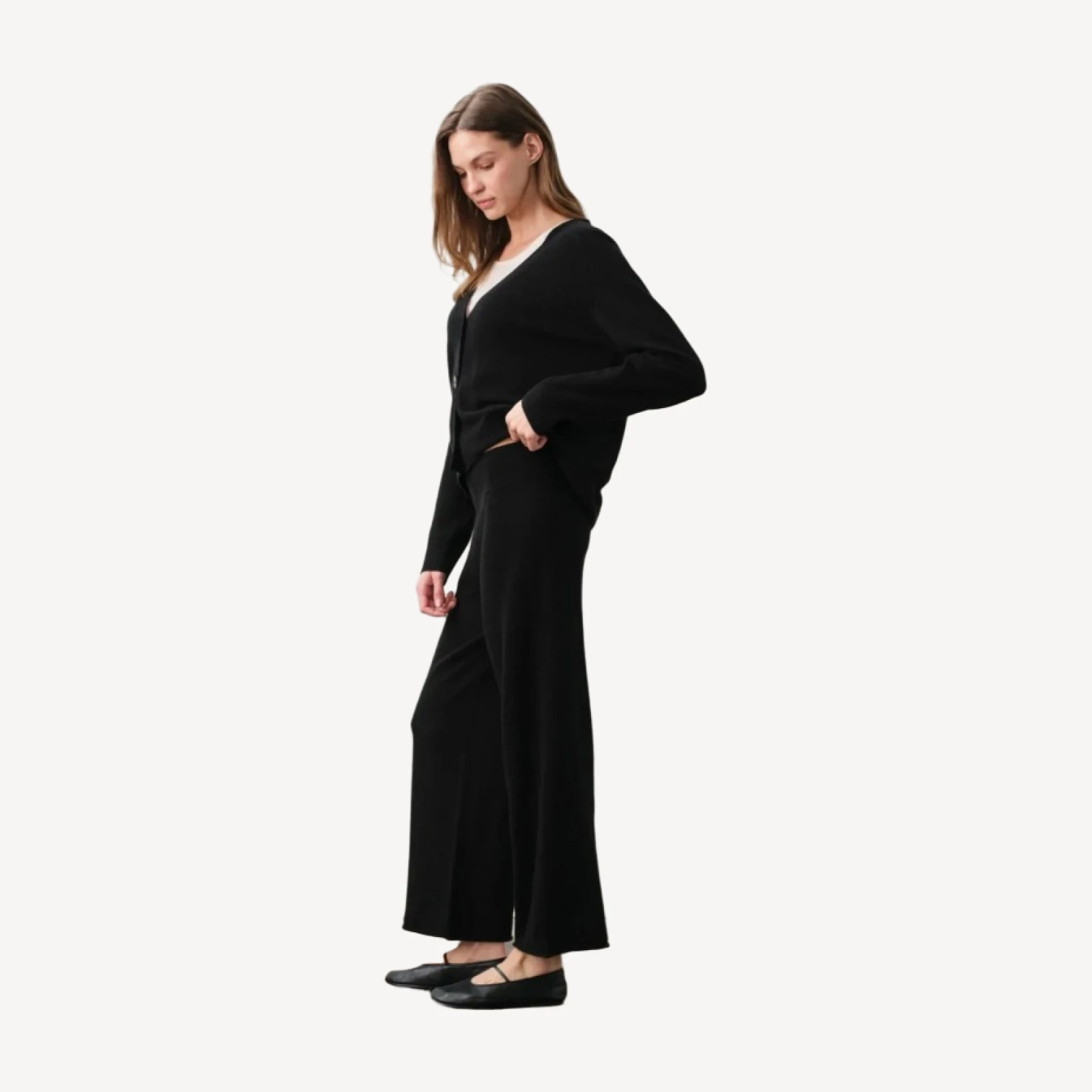 MARINA CROPPED CASHMERE PANT - BLACK
