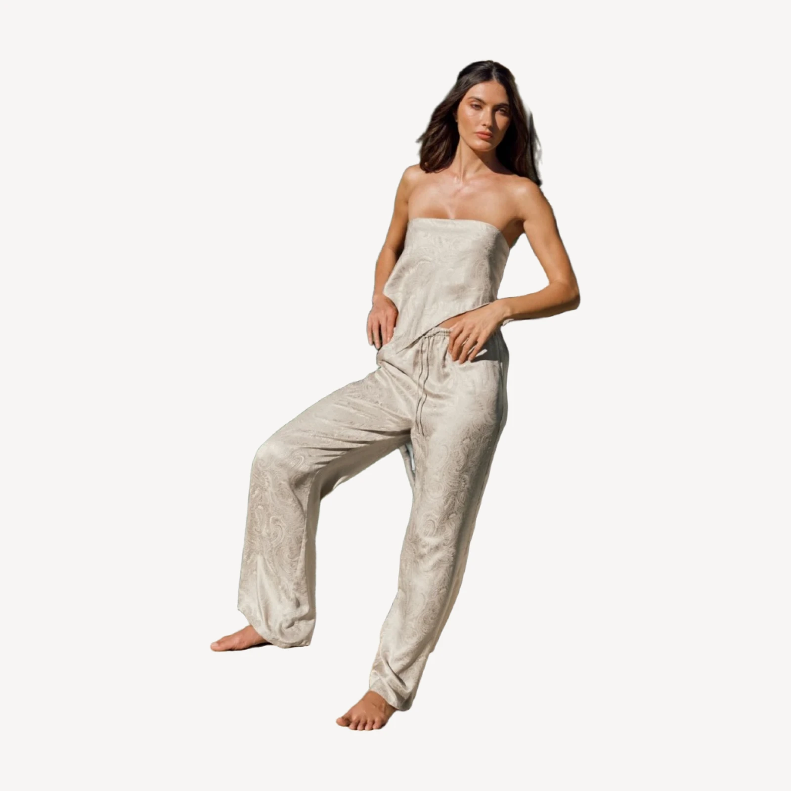 ANGELIE PAISLEY SILK PANT - SAND