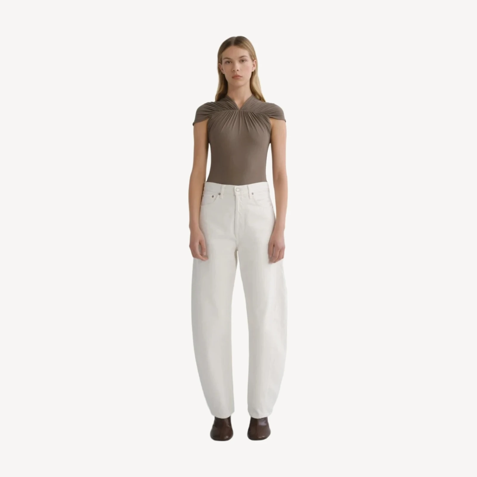 Luna High Rise Pieced Taper in Chalk White
