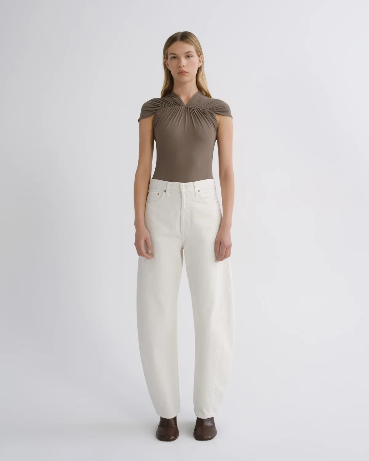 Luna High Rise Pieced Taper in Chalk White