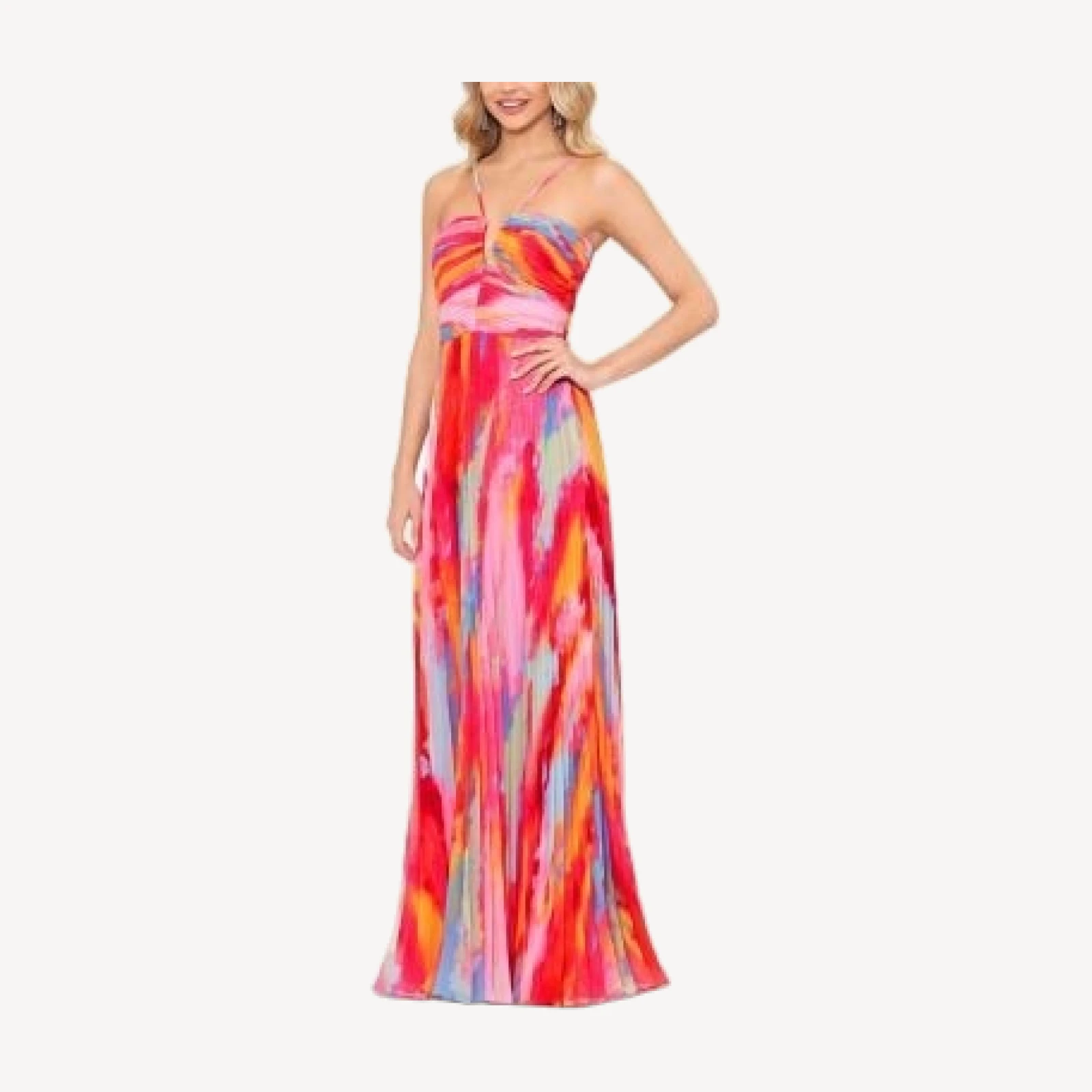 Aqua Pleated Gown - Exclusive
