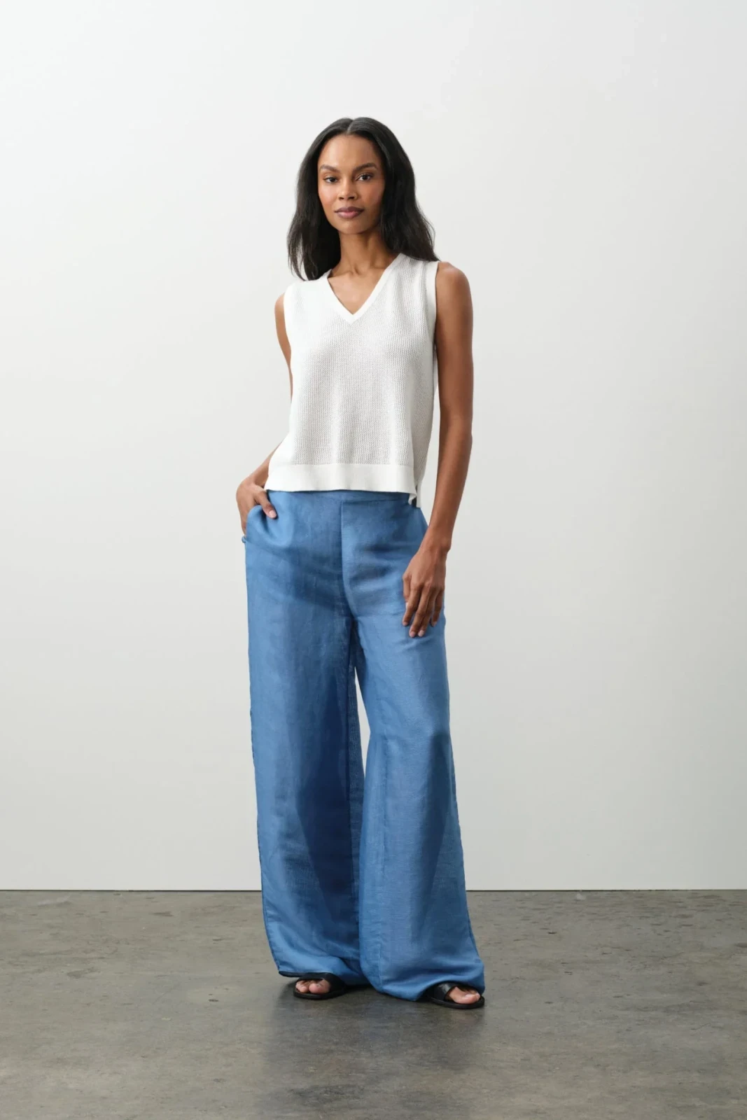 ADARA LINEN SILK PANT - MEDITERRANEAN BLUE