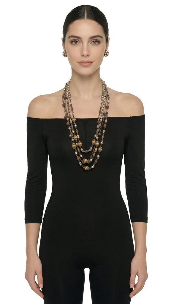 MIRIAM HASKELL LAYERED BEADED NECKLACE AND EARRING SET