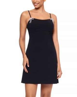 Aqua Scuba Crepe Rhinestone Bow Mini Dress - Exclusive