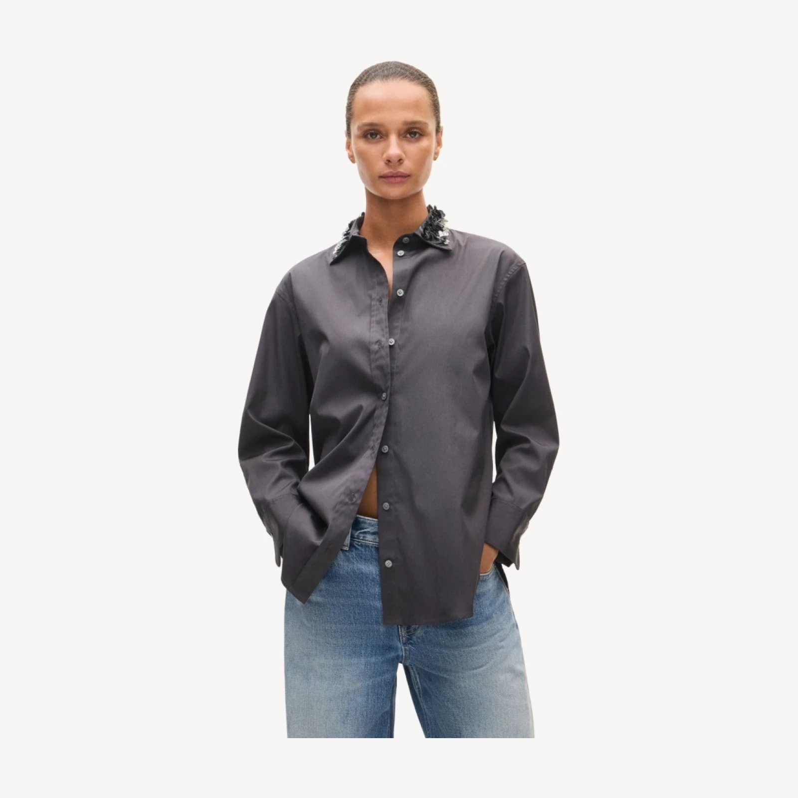Esme button-up shirt in embellished Greenwich poplin