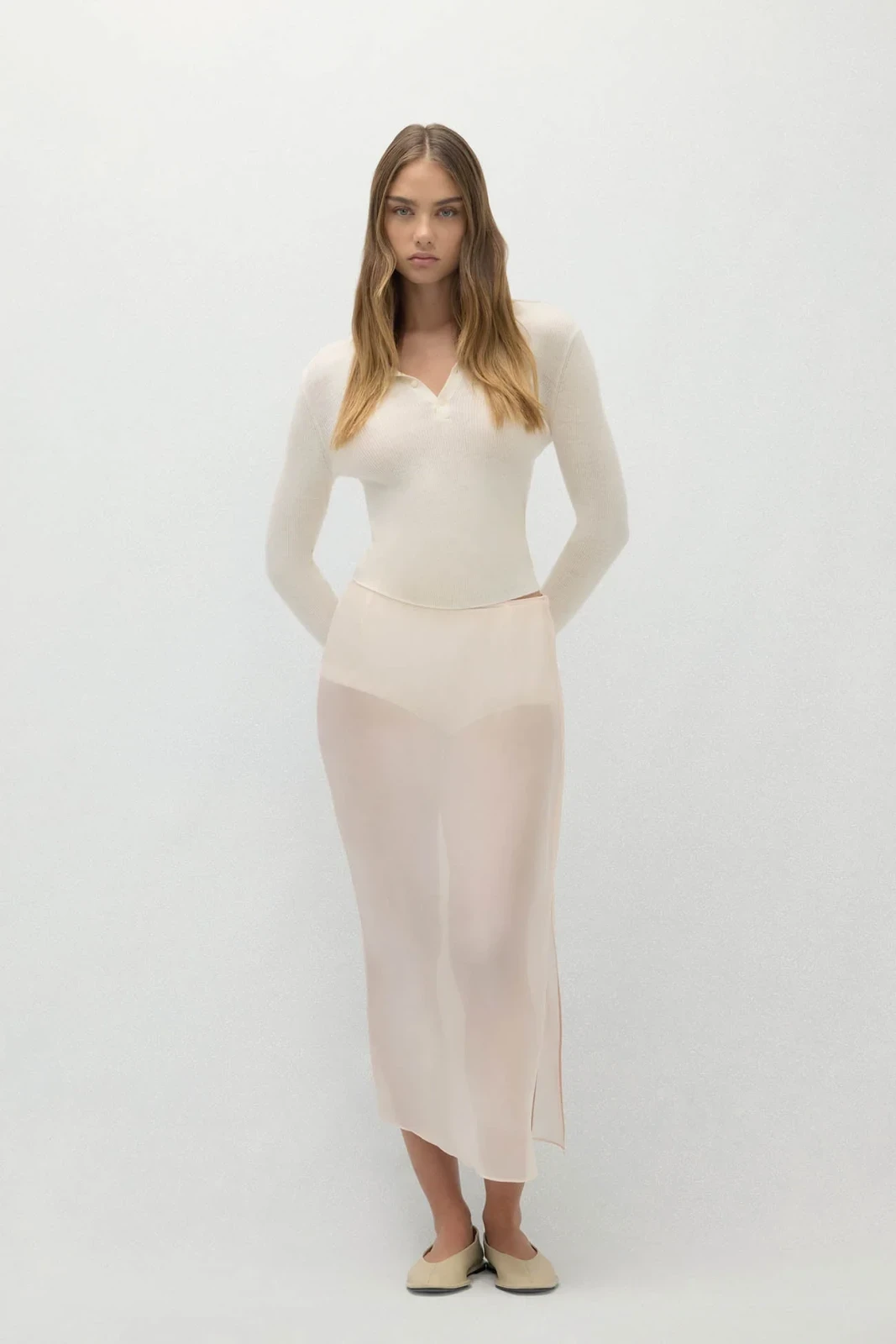 MARISSA SILK ORGANZA MIDI SKIRT - SHELL PINK