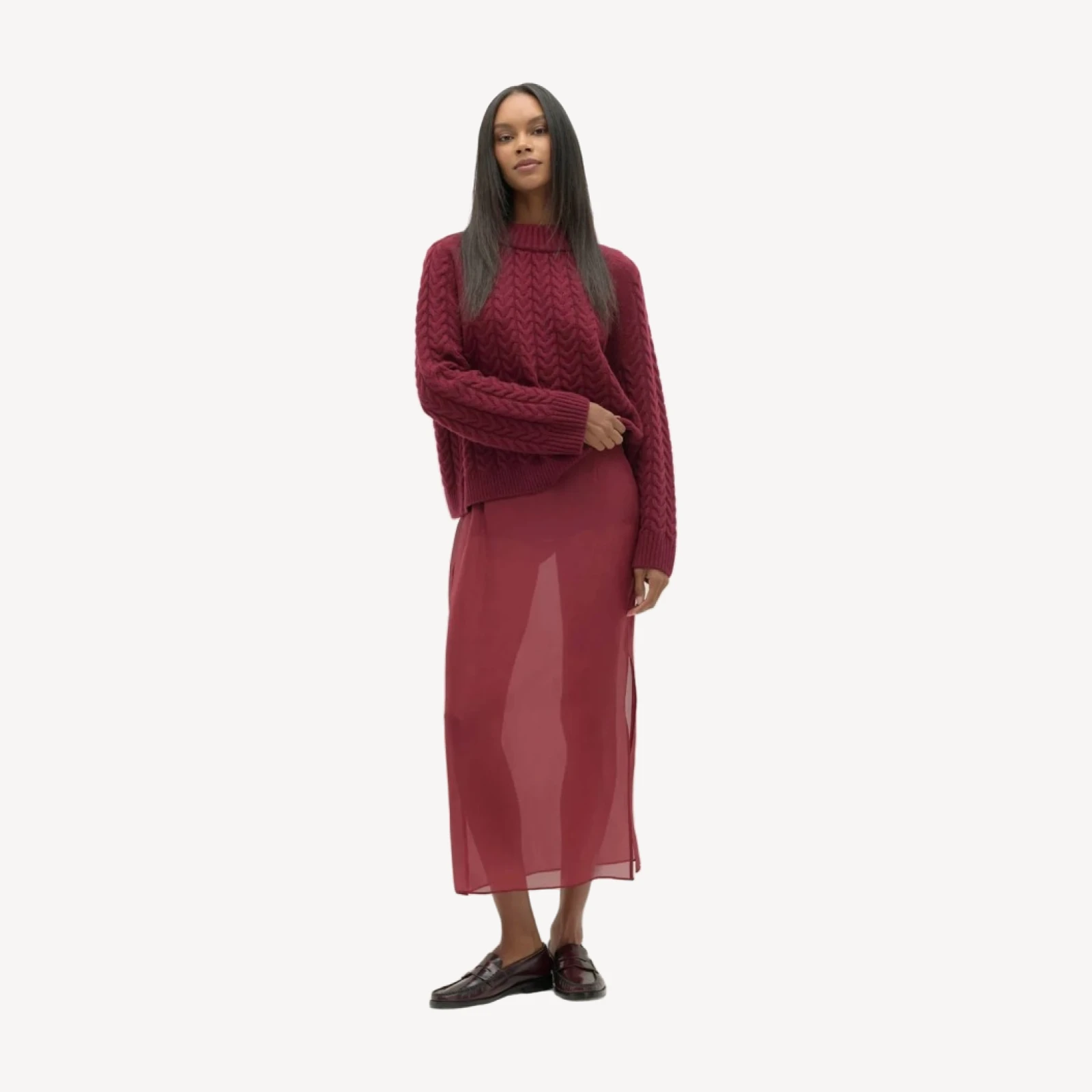 MARISSA SILK ORGANZA MIDI SKIRT - BORDEAUX