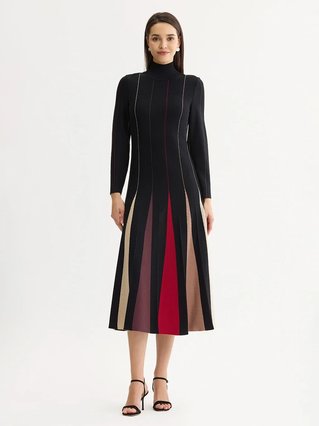 Fit & Flare Multi-Color Soft Knit Maxi Dress