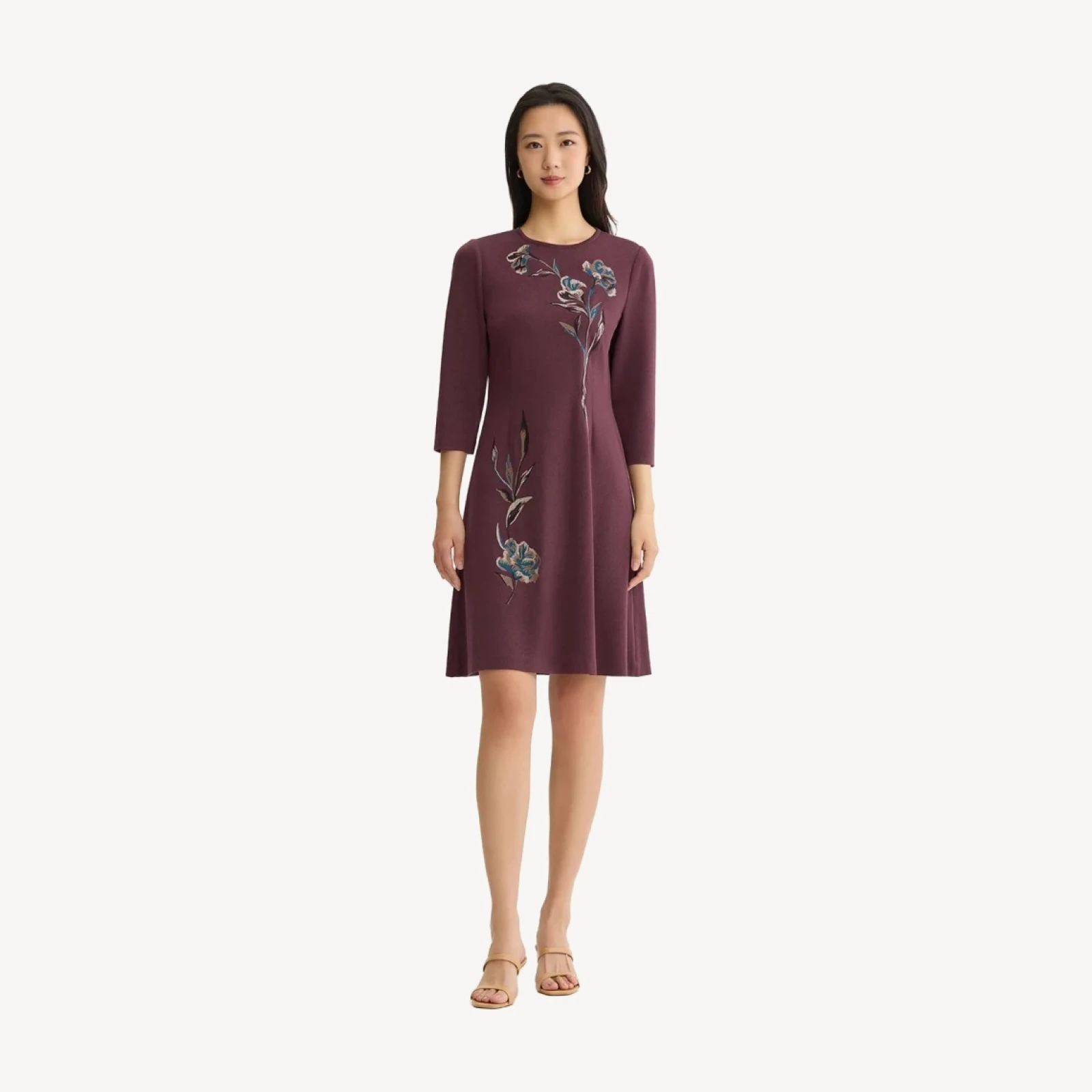 Floral Embroidered A-Line Soft Knit Dress