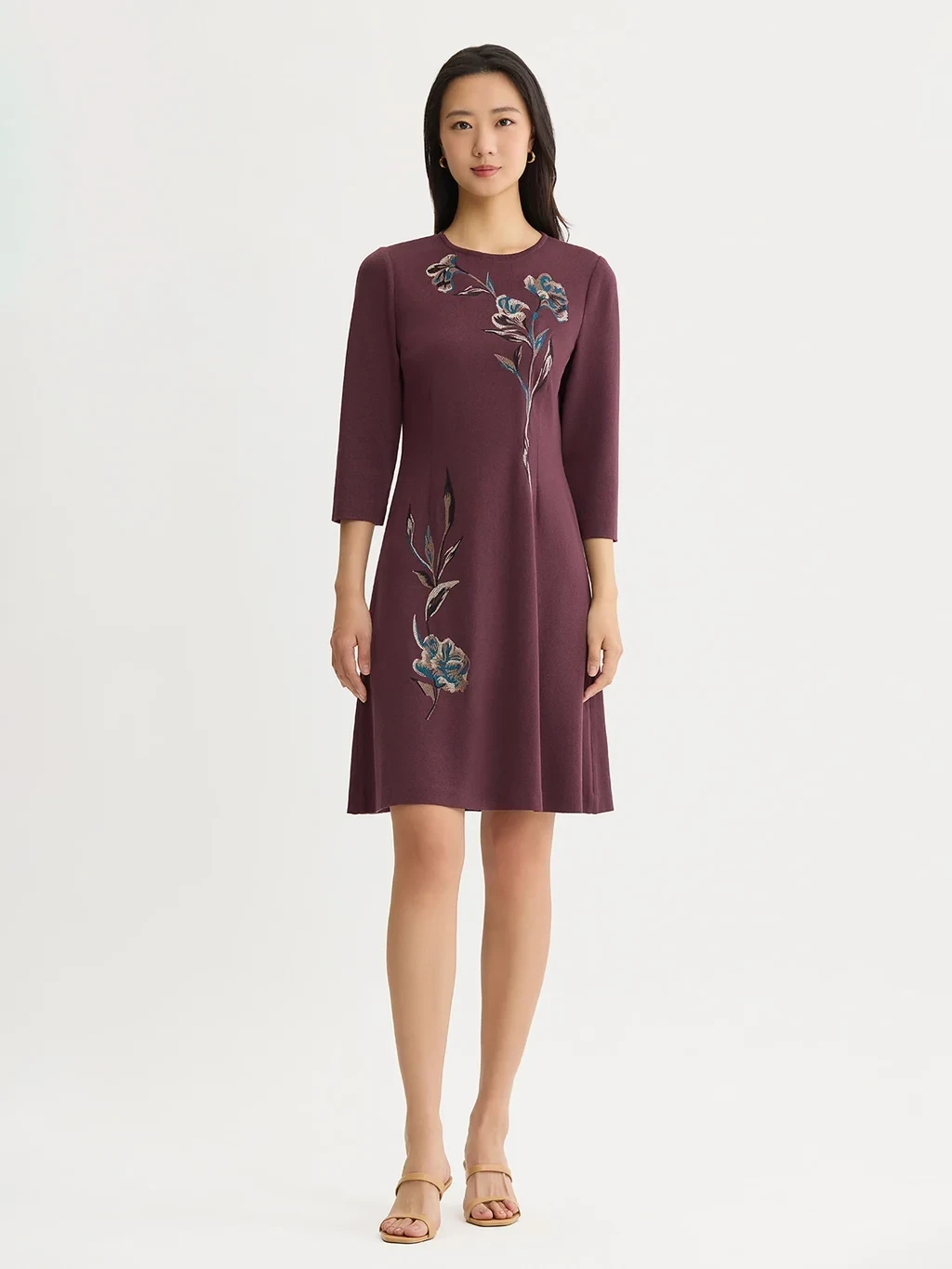 Floral Embroidered A-Line Soft Knit Dress