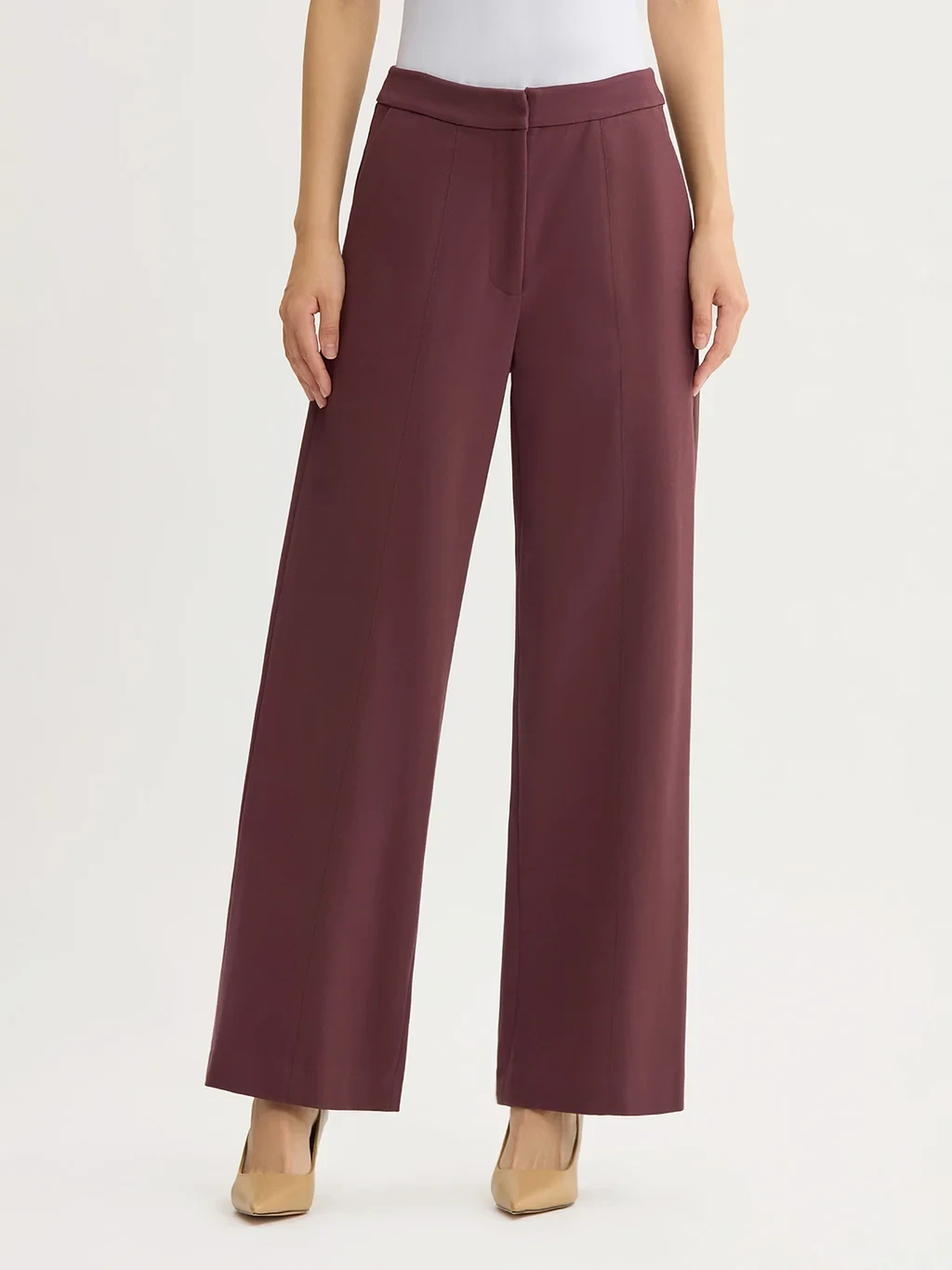 Naomi Wide Leg LuxeStretch Ponte Pant, Mahogany