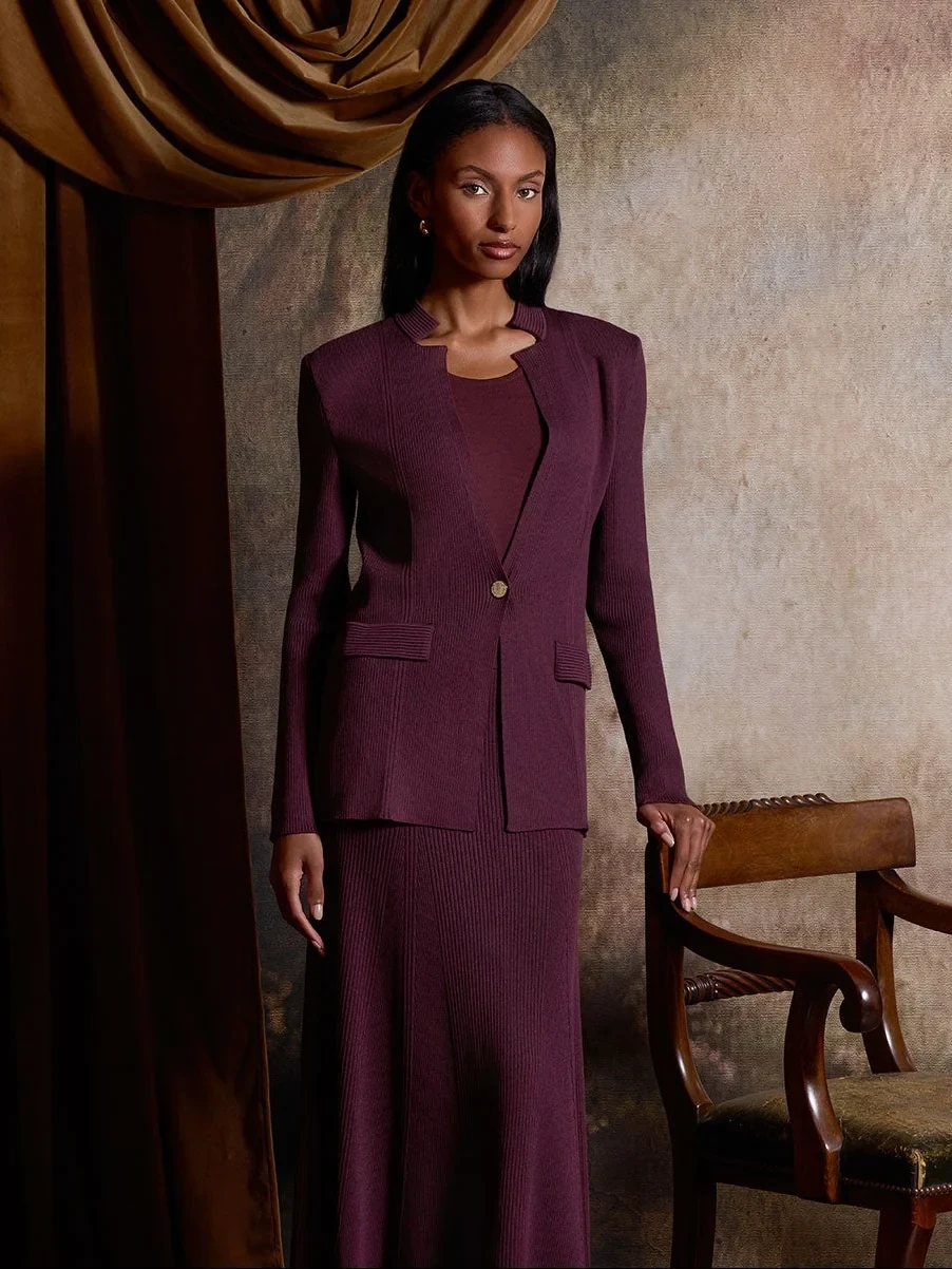 Tailored Tonal Ribbed Knit Jacket