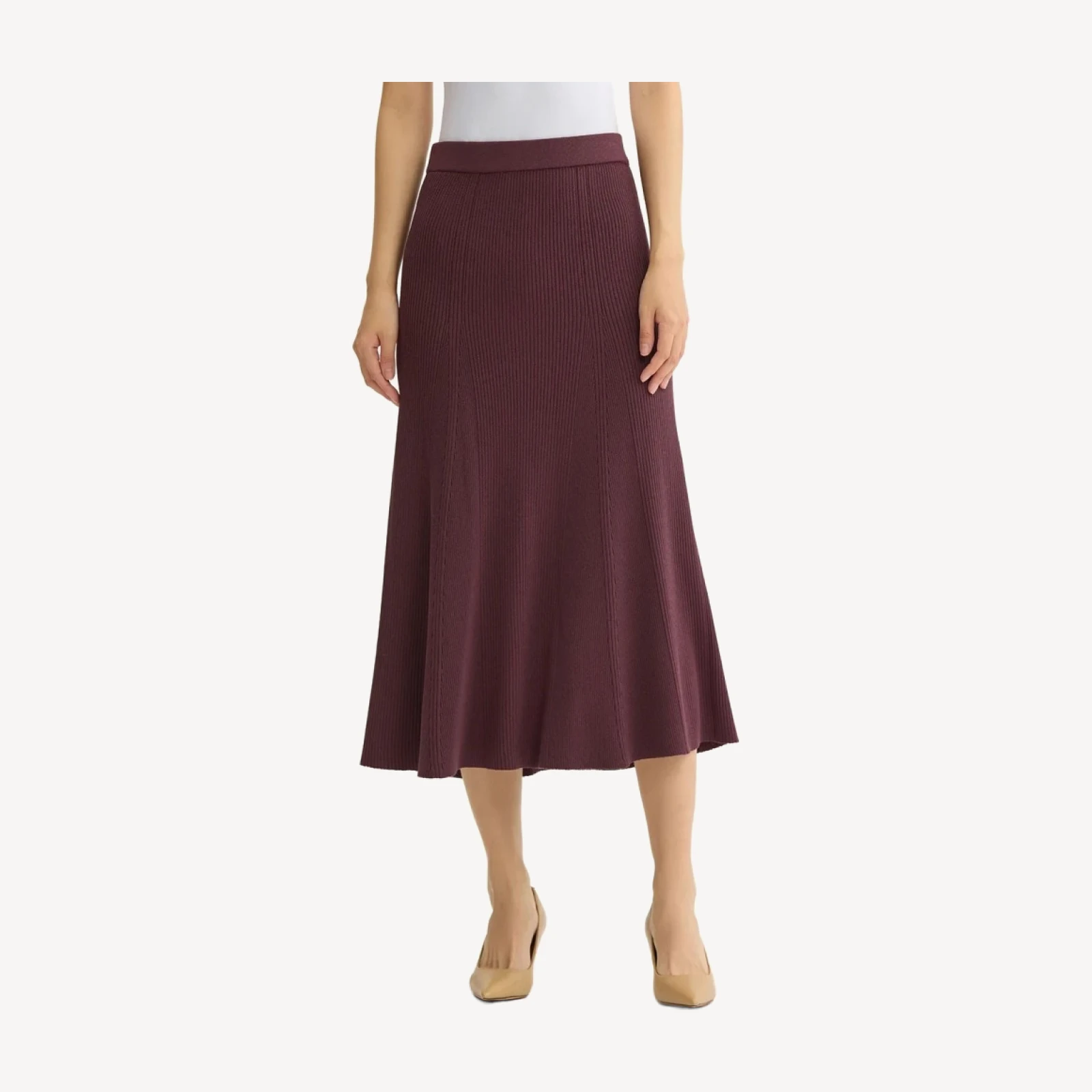 Flared Tonal Ribbed Knit Maxi Skirt