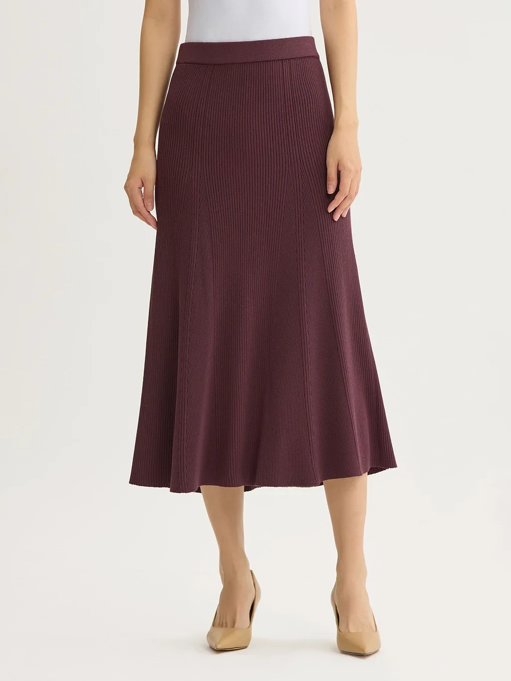Flared Tonal Ribbed Knit Maxi Skirt