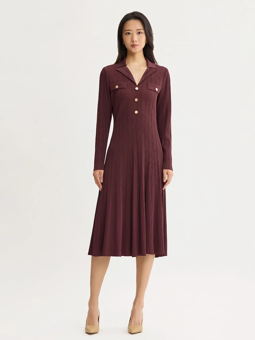 Fit & Flare Soft Ribbed Knit Midi Dress