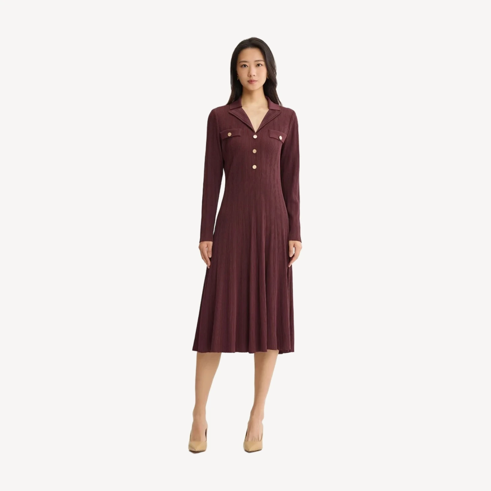 Fit & Flare Soft Ribbed Knit Midi Dress