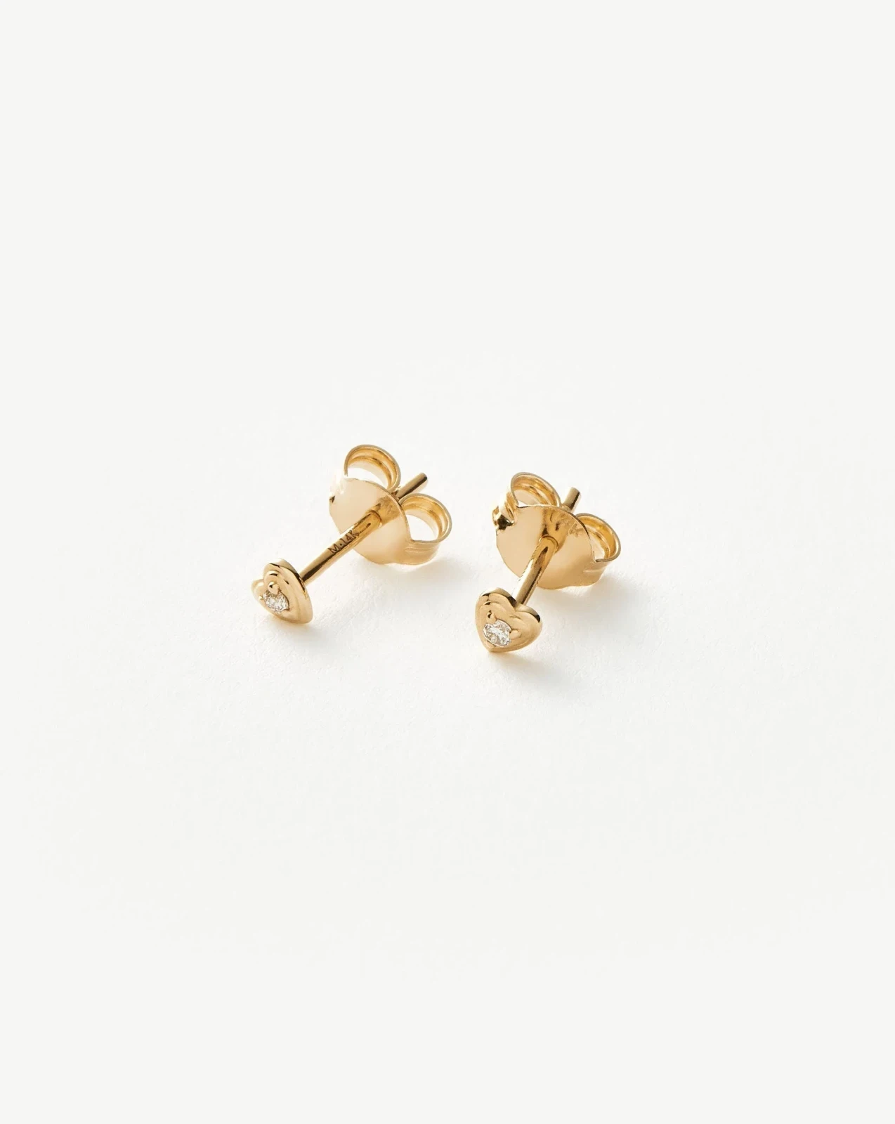 Solid Gold Diamond Heart Stud Earrings