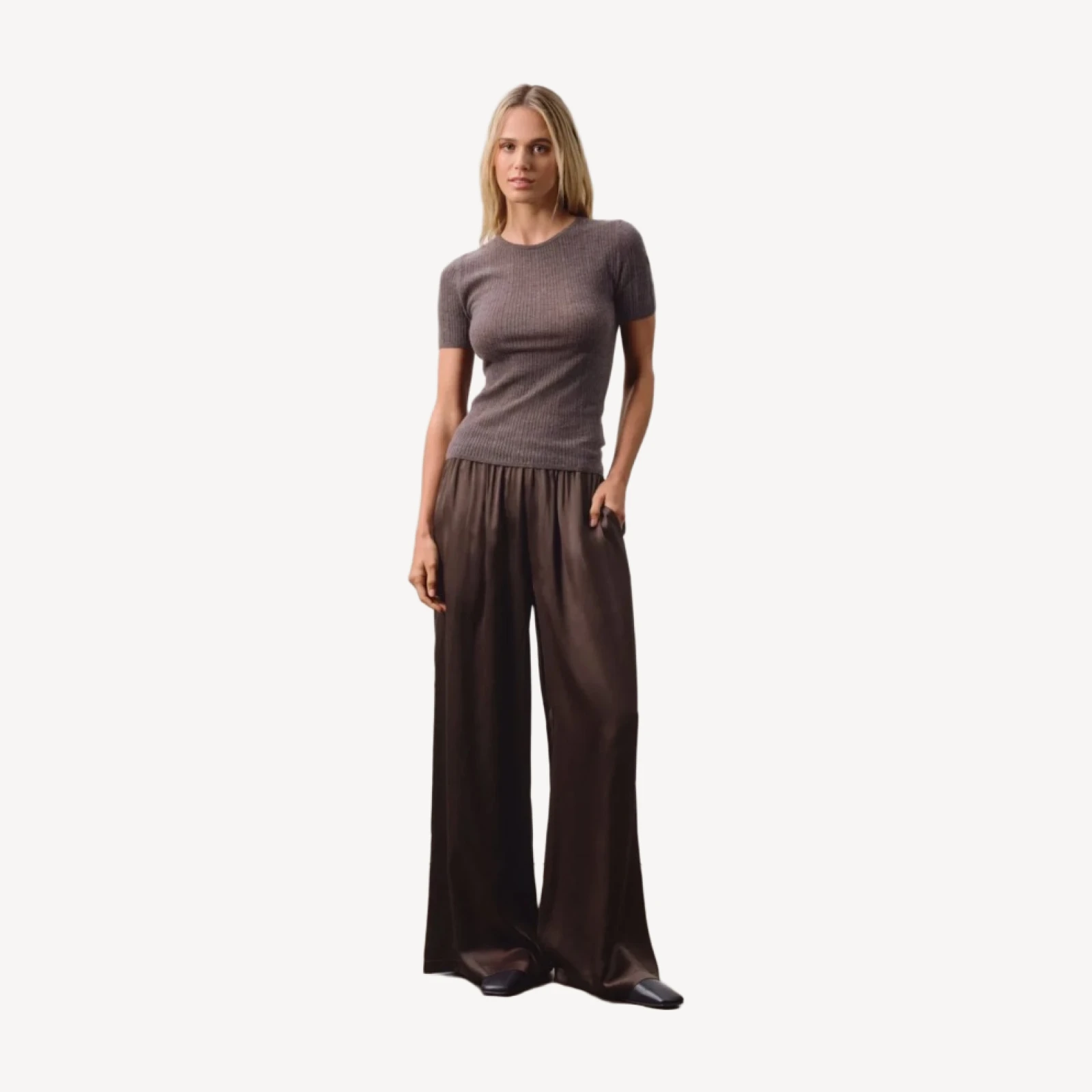ETTA TRELLIS CASHMERE TEE - HEATHER COCOA