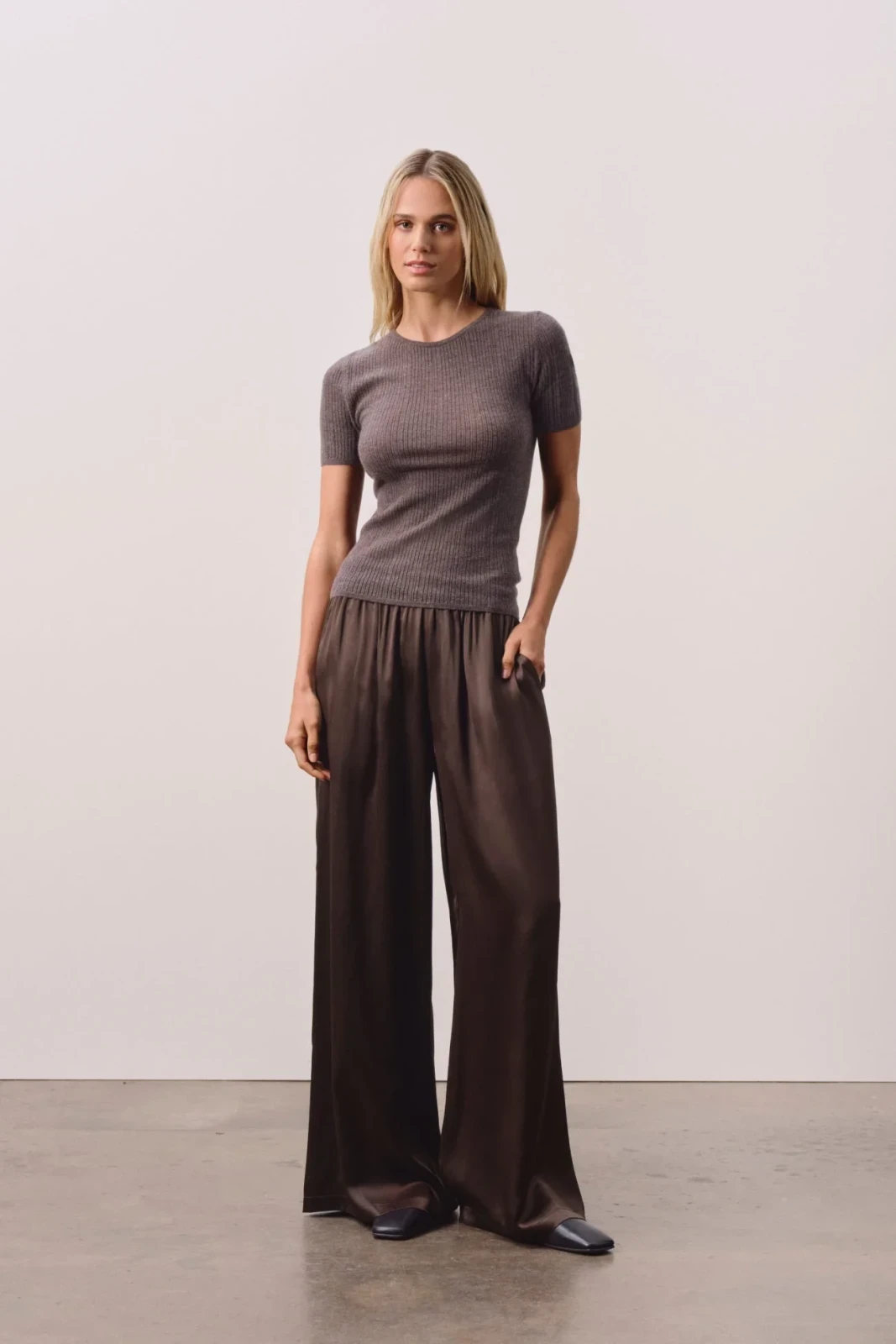 ETTA TRELLIS CASHMERE TEE - HEATHER COCOA