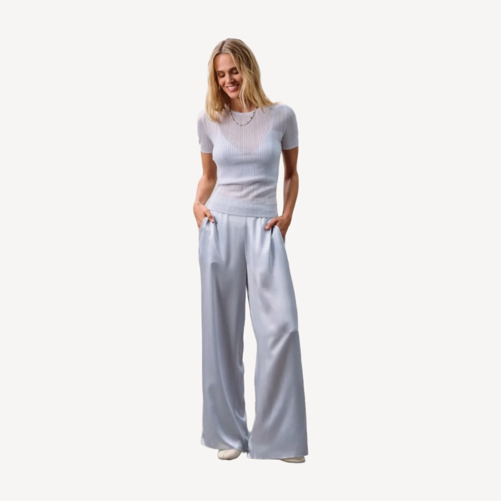 ETTA TRELLIS CASHMERE TEE - CLOUD