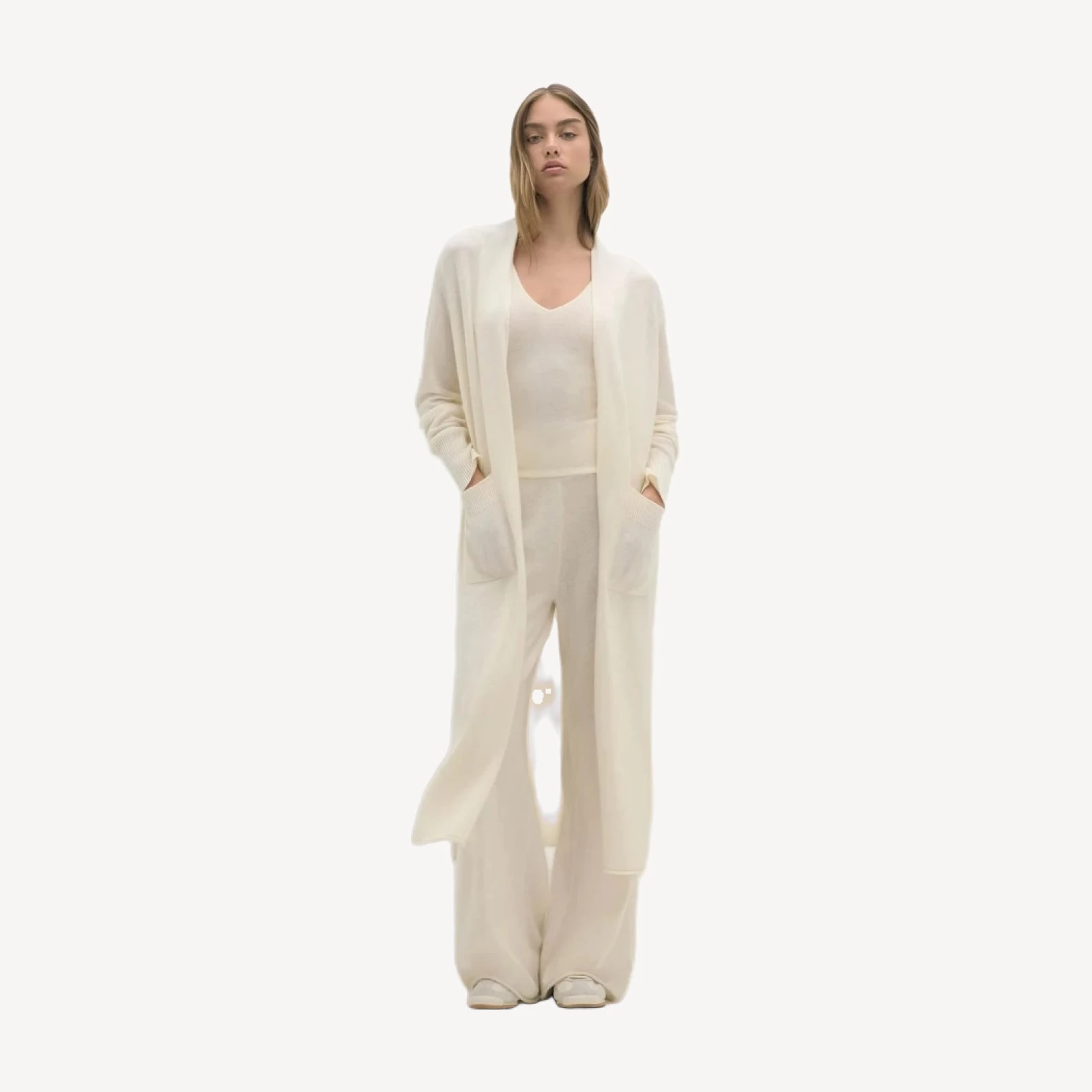 CARMELA LONGLINE CASHMERE CARDIGAN - ECRU