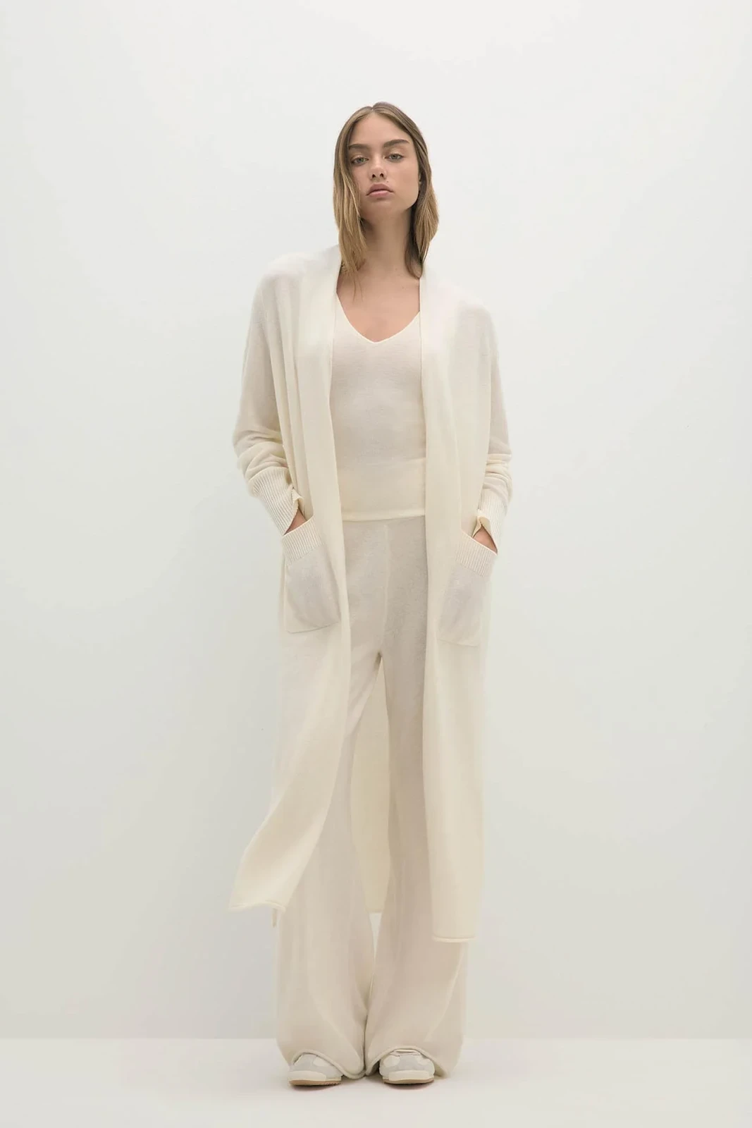 CARMELA LONGLINE CASHMERE CARDIGAN - ECRU