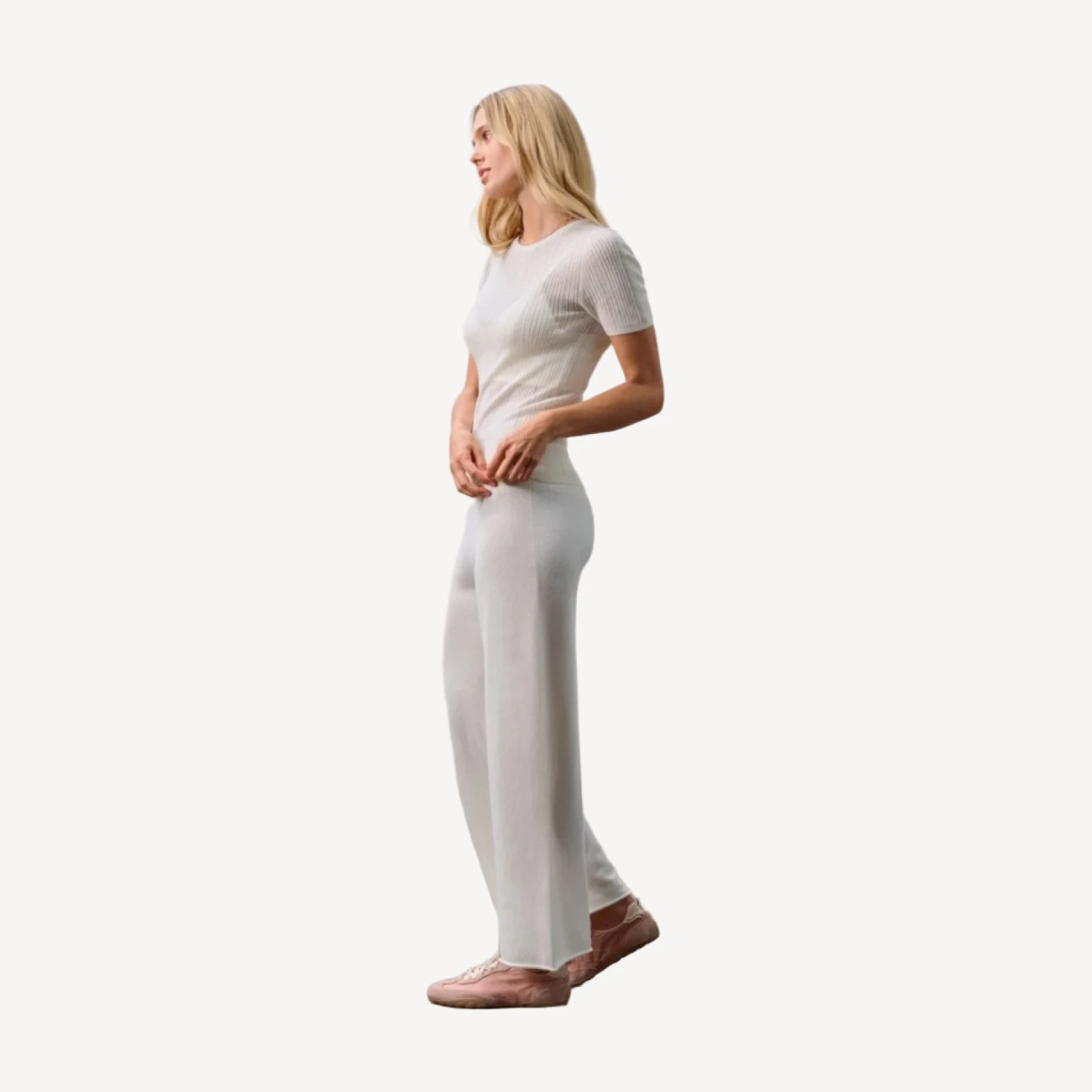 ETTA TRELLIS CASHMERE TEE - ECRU