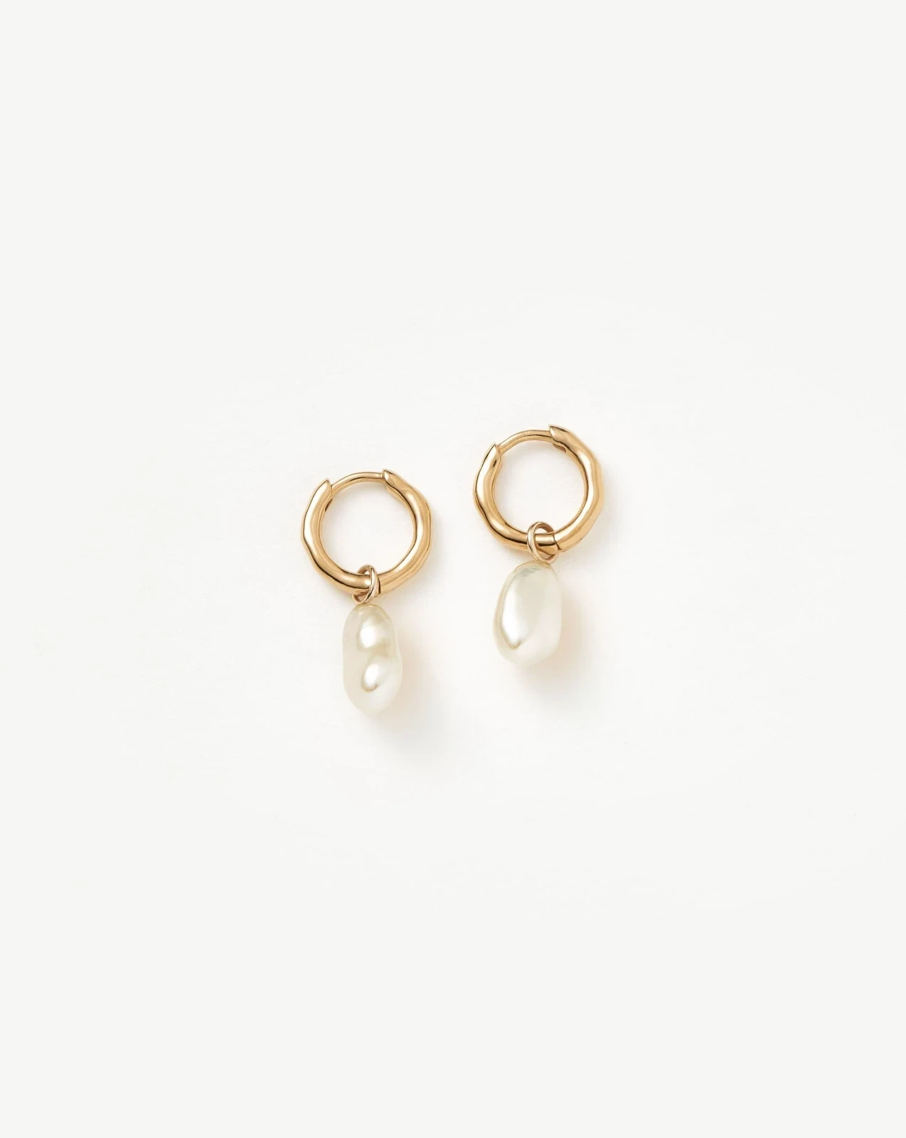 Solid Gold Pearl Drop Mini Hoop Earrings