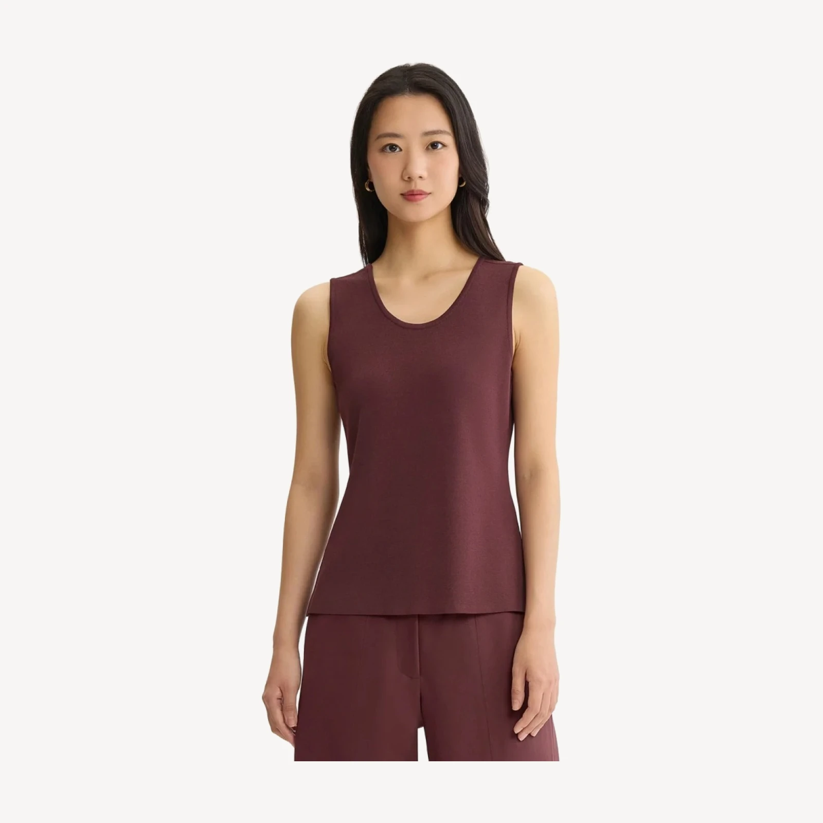 Double Scoop Neck Mylana Knit Tank, Mahogany